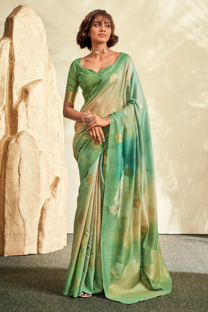 Buy MySilkLove Asparagus Green Banarasi Handloom Silk Saree Online