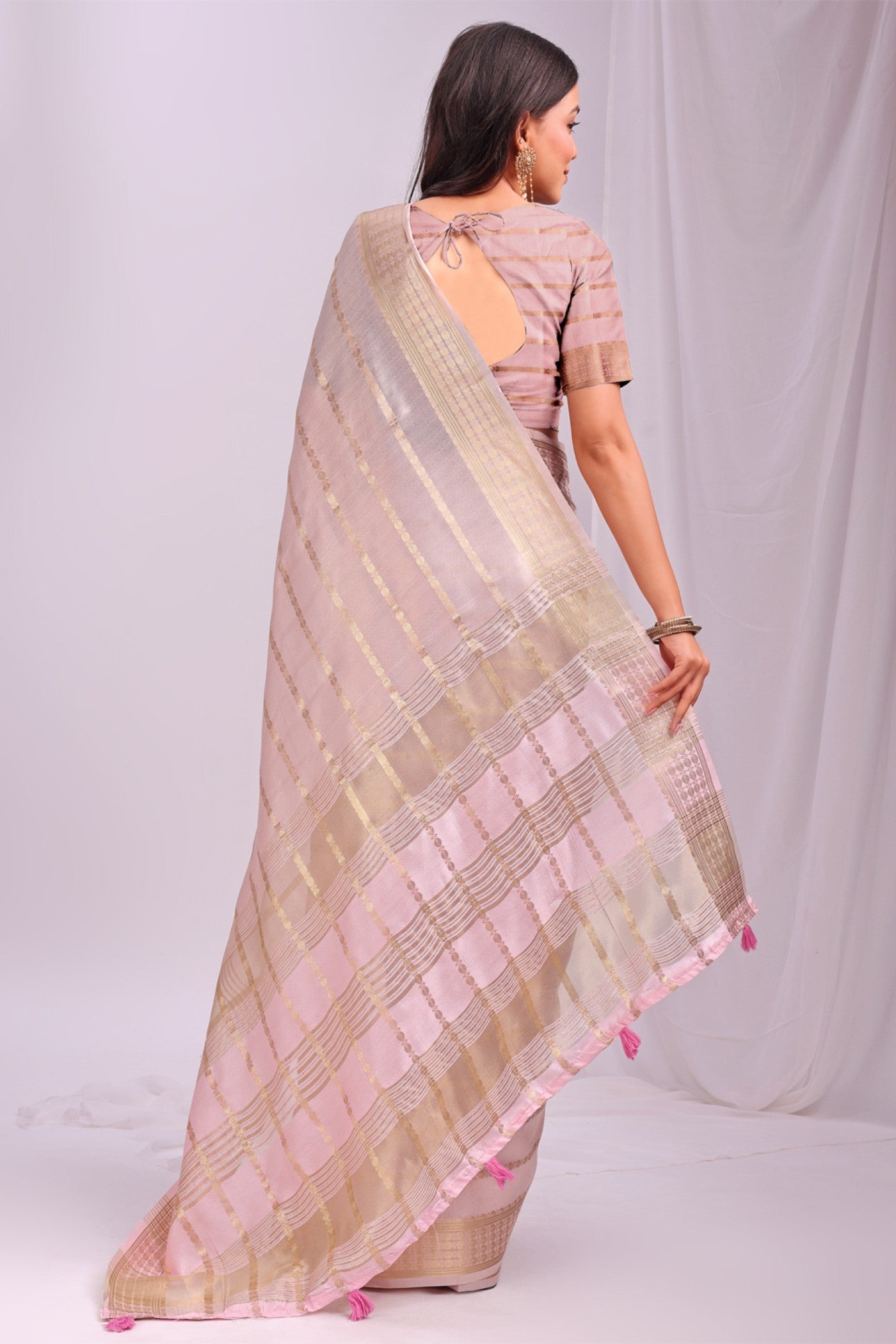 Buy MySilkLove Rosette Pink Woven Organza Saree Online