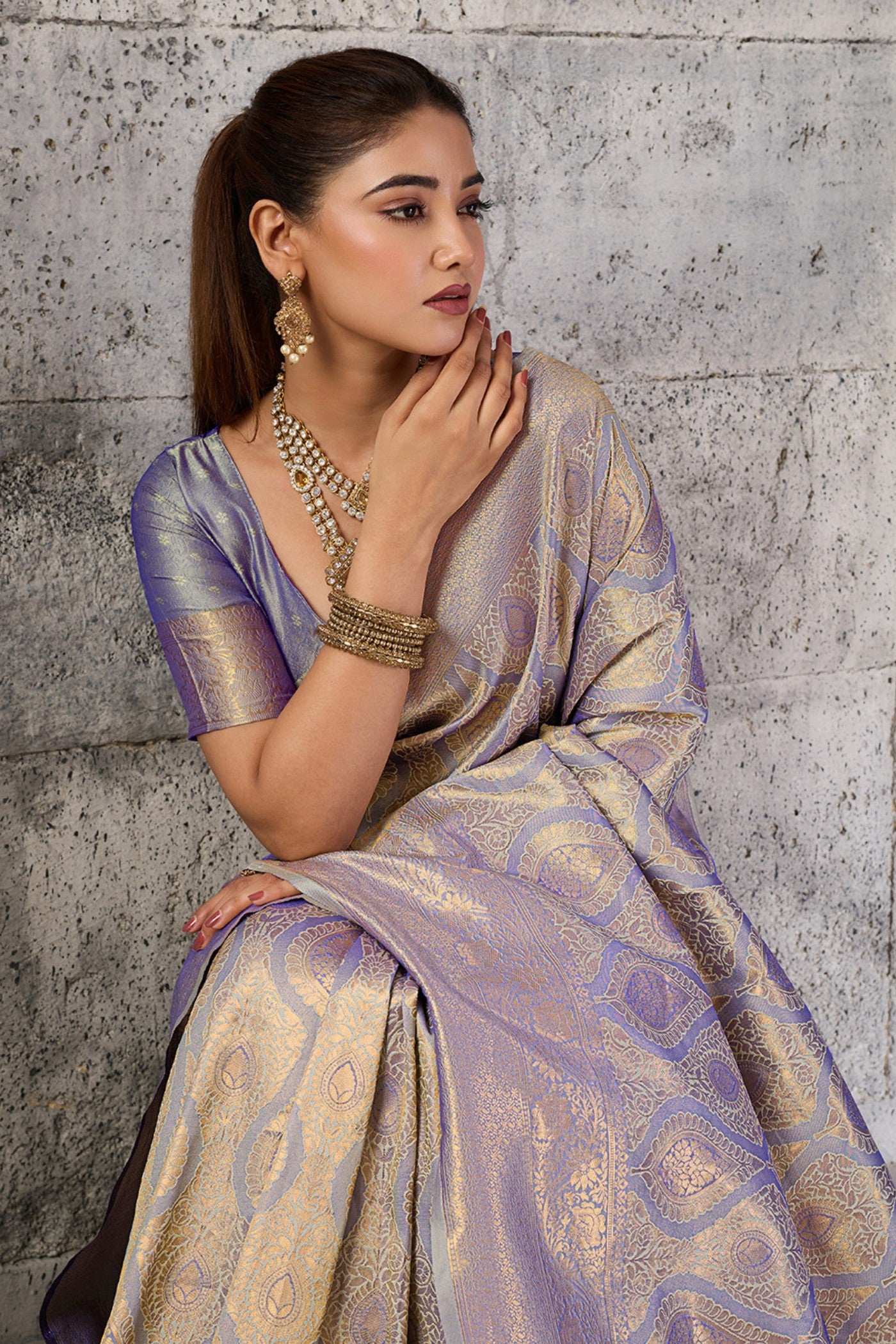 Buy MySilkLove Platinum Grey Woven Kanjivaram Saree Online
