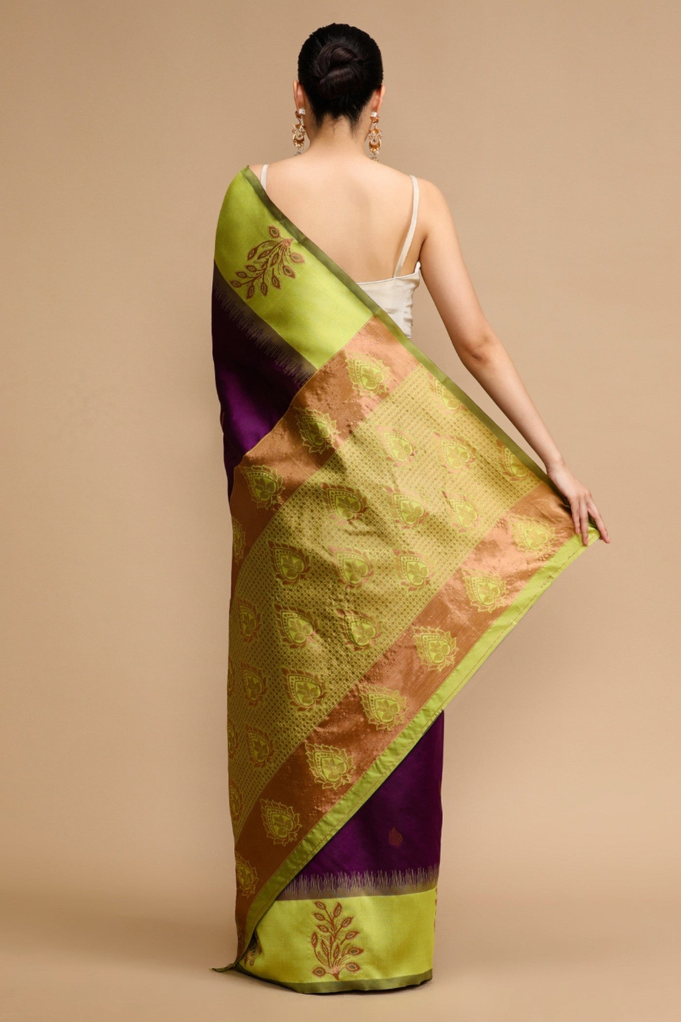 Buy MySilkLove Wine Purple and Green Woven Jacquard Lichi Silk Saree Online