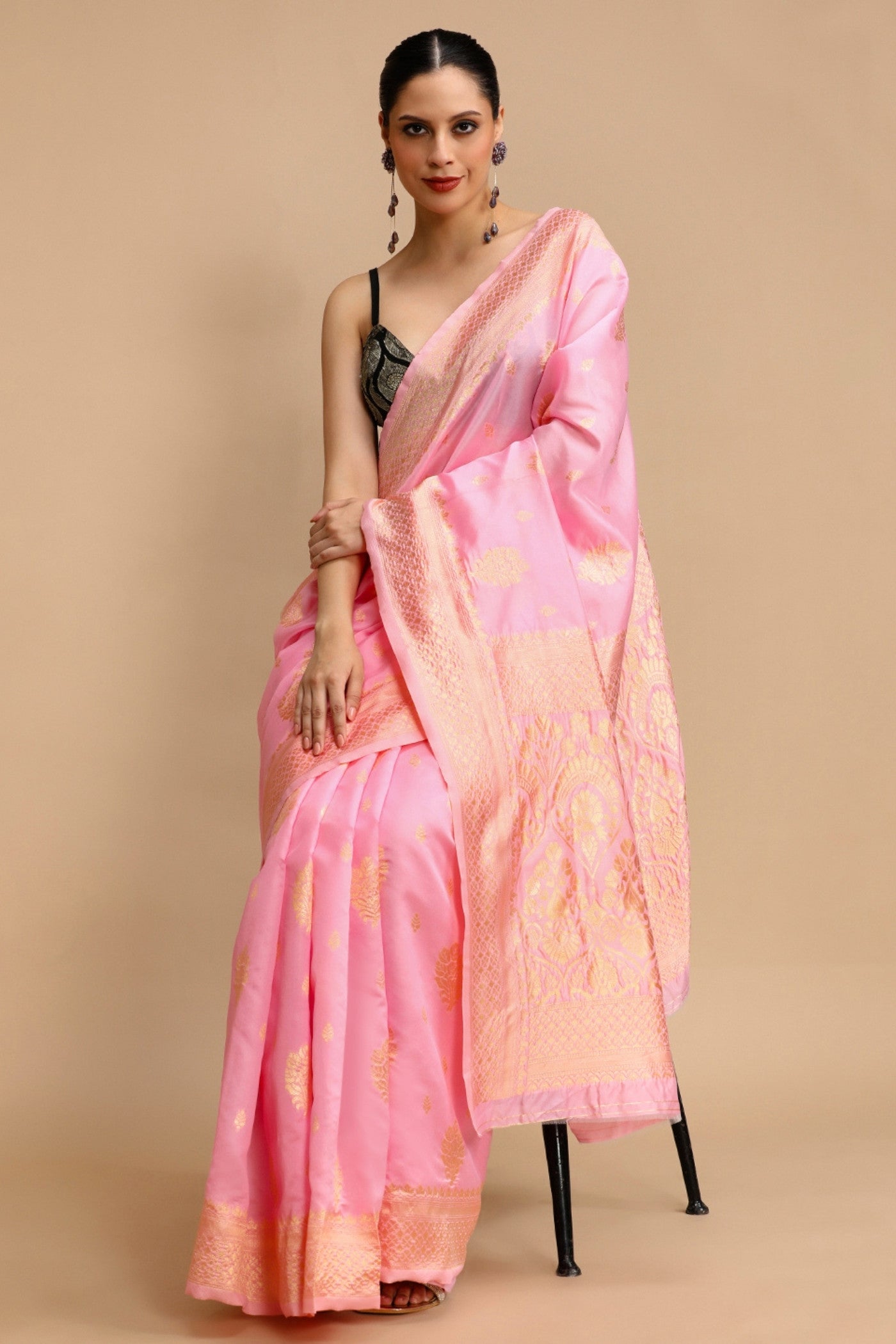 Buy MySilkLove Foxy Pink Woven Jacquard Lichi Silk Saree Online