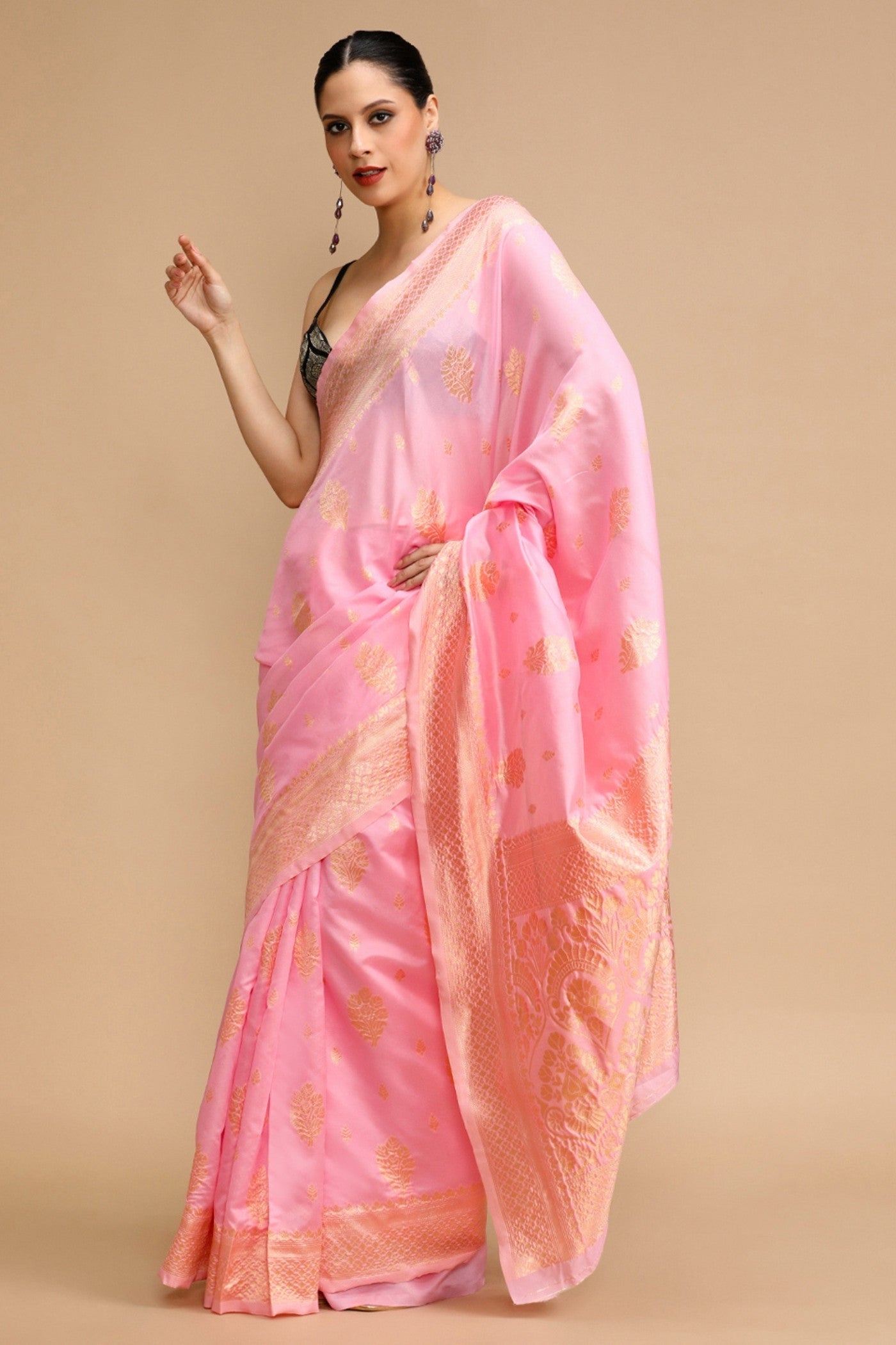 Buy MySilkLove Foxy Pink Woven Jacquard Lichi Silk Saree Online