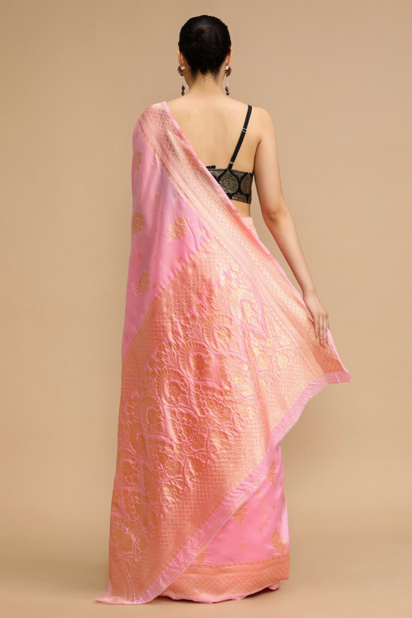 Buy MySilkLove Foxy Pink Woven Jacquard Lichi Silk Saree Online