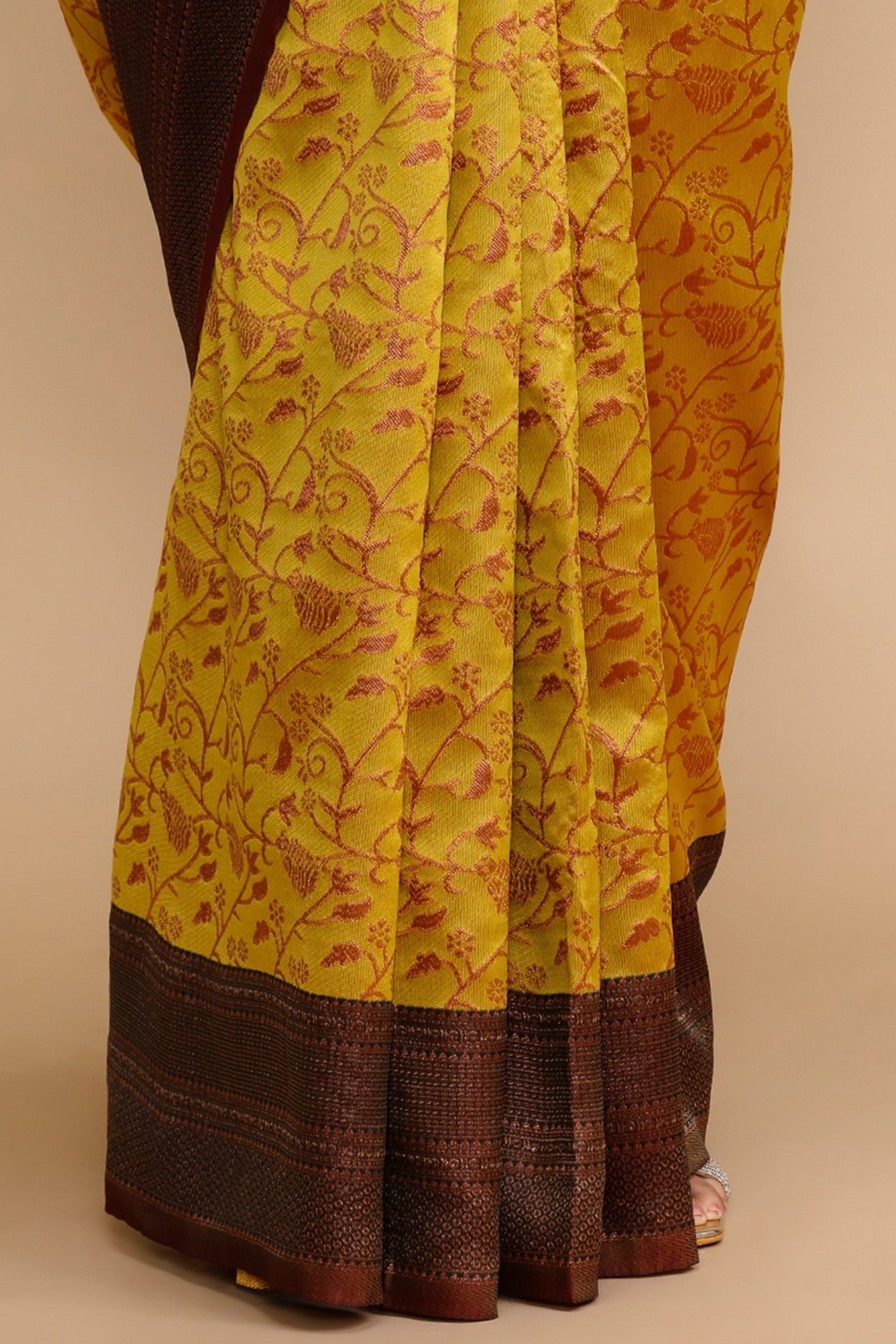 Buy MySilkLove Imperial Yellow Woven Jacquard Lichi Silk Saree Online