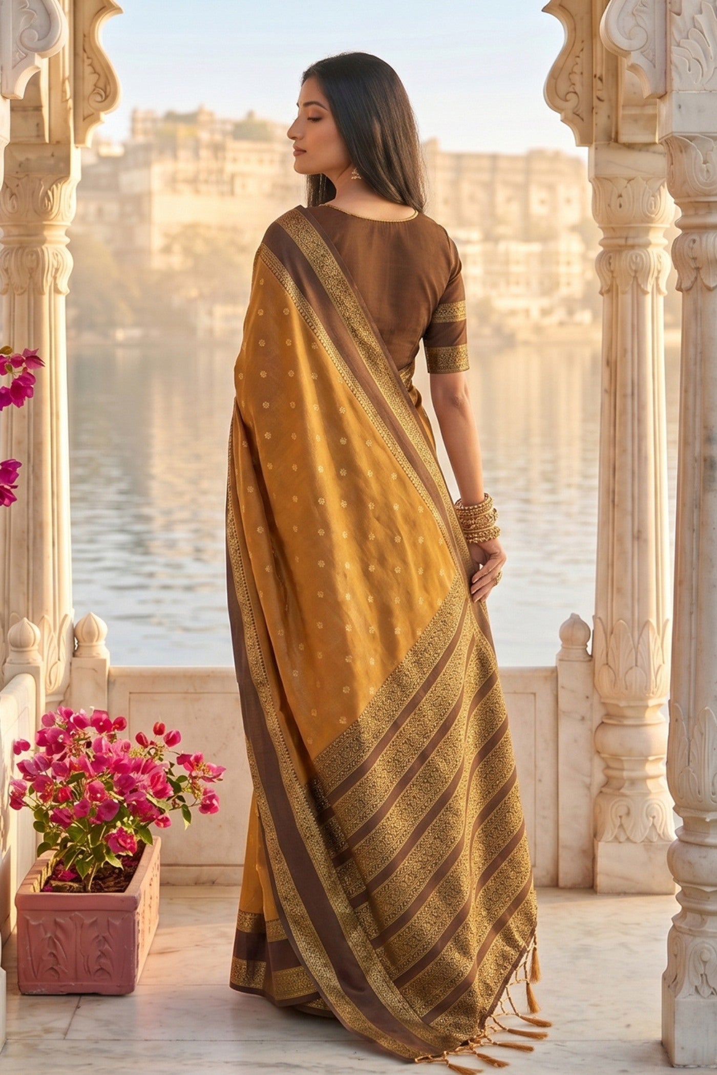 Buy MySilkLove Gold Yellow Woven Banarasi Saree Online