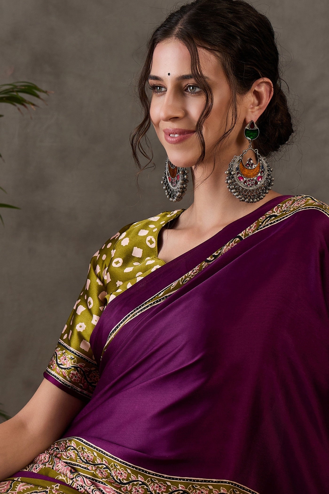 Buy MySilkLove Berry Purple Printed Satin Gaji Silk Saree Online