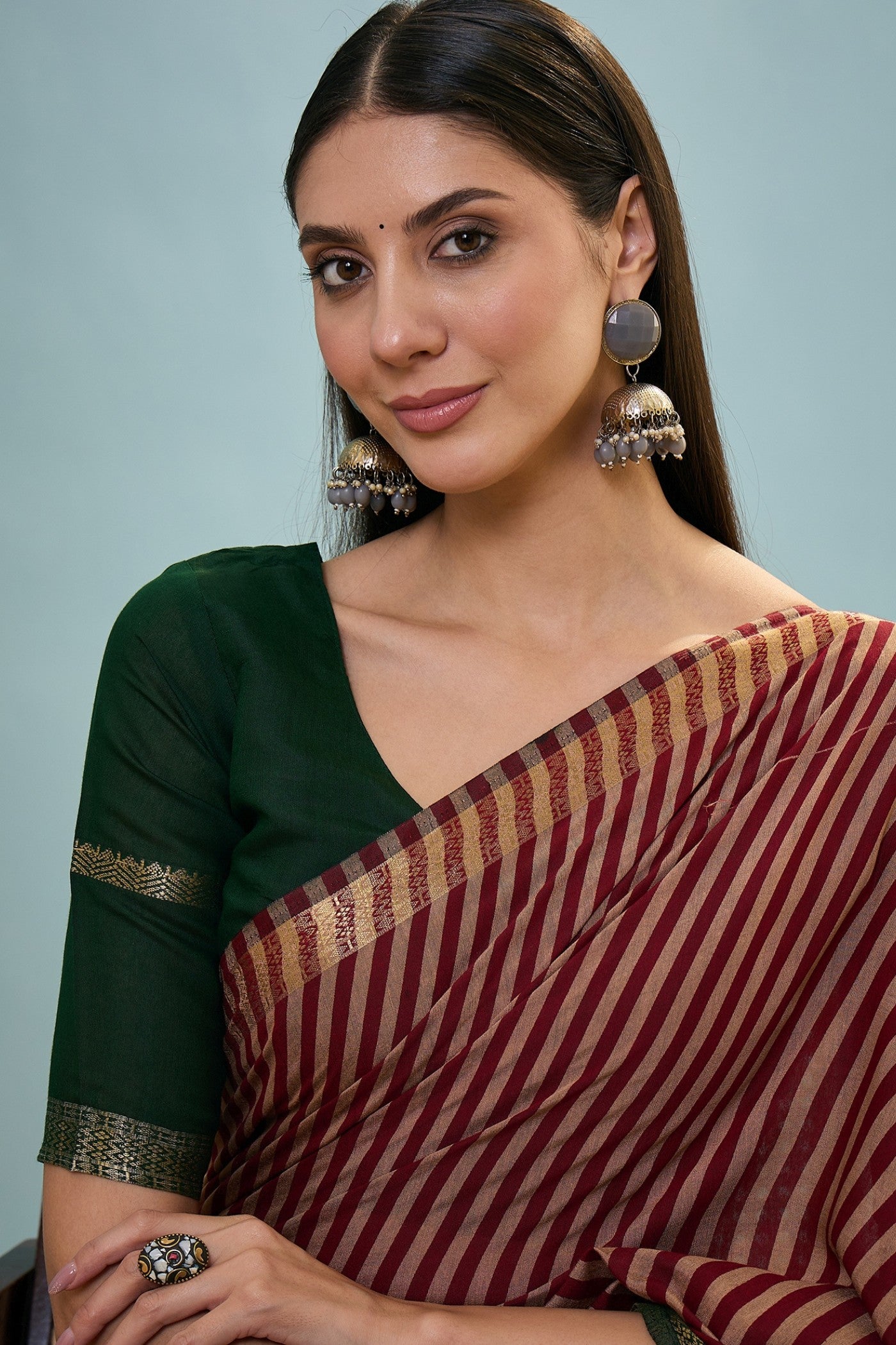 Buy MySilkLove Auburn Maroon Woven Cotton Saree Online