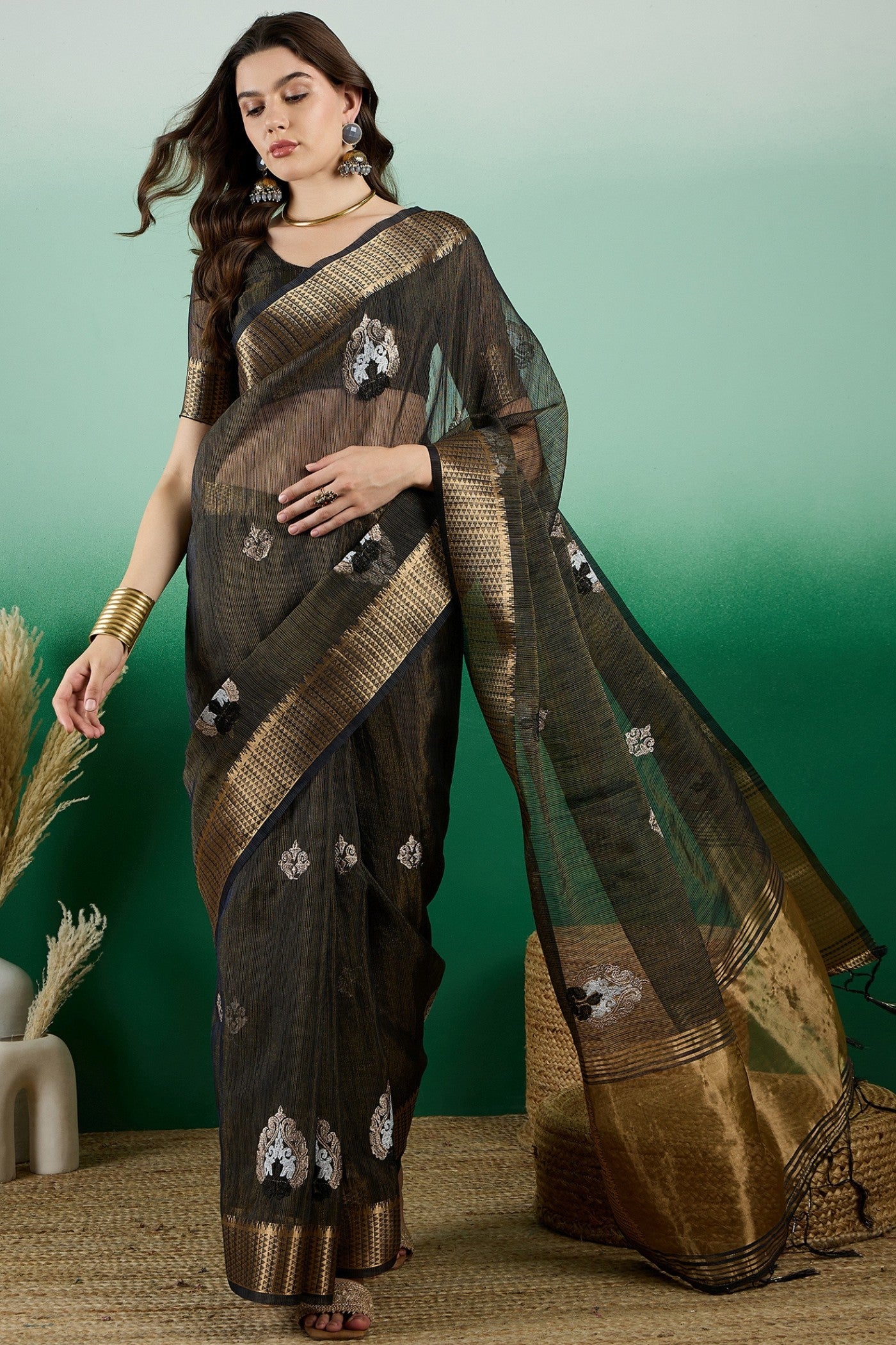 Buy MySilkLove Coral Black Organza Saree Online