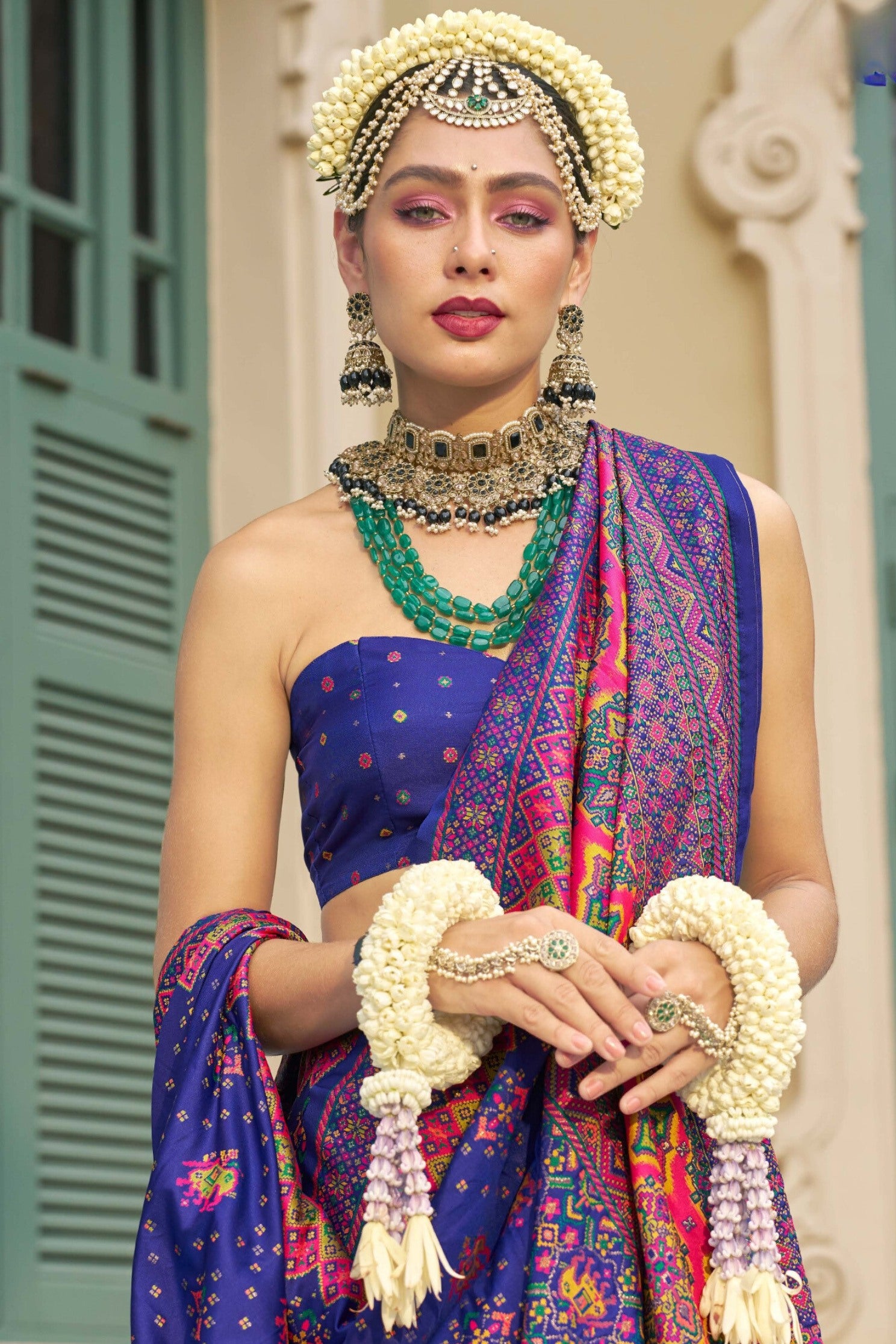 Buy MySilkLove Navy Blue Printed Kashmiri Jamewar Silk Saree Online