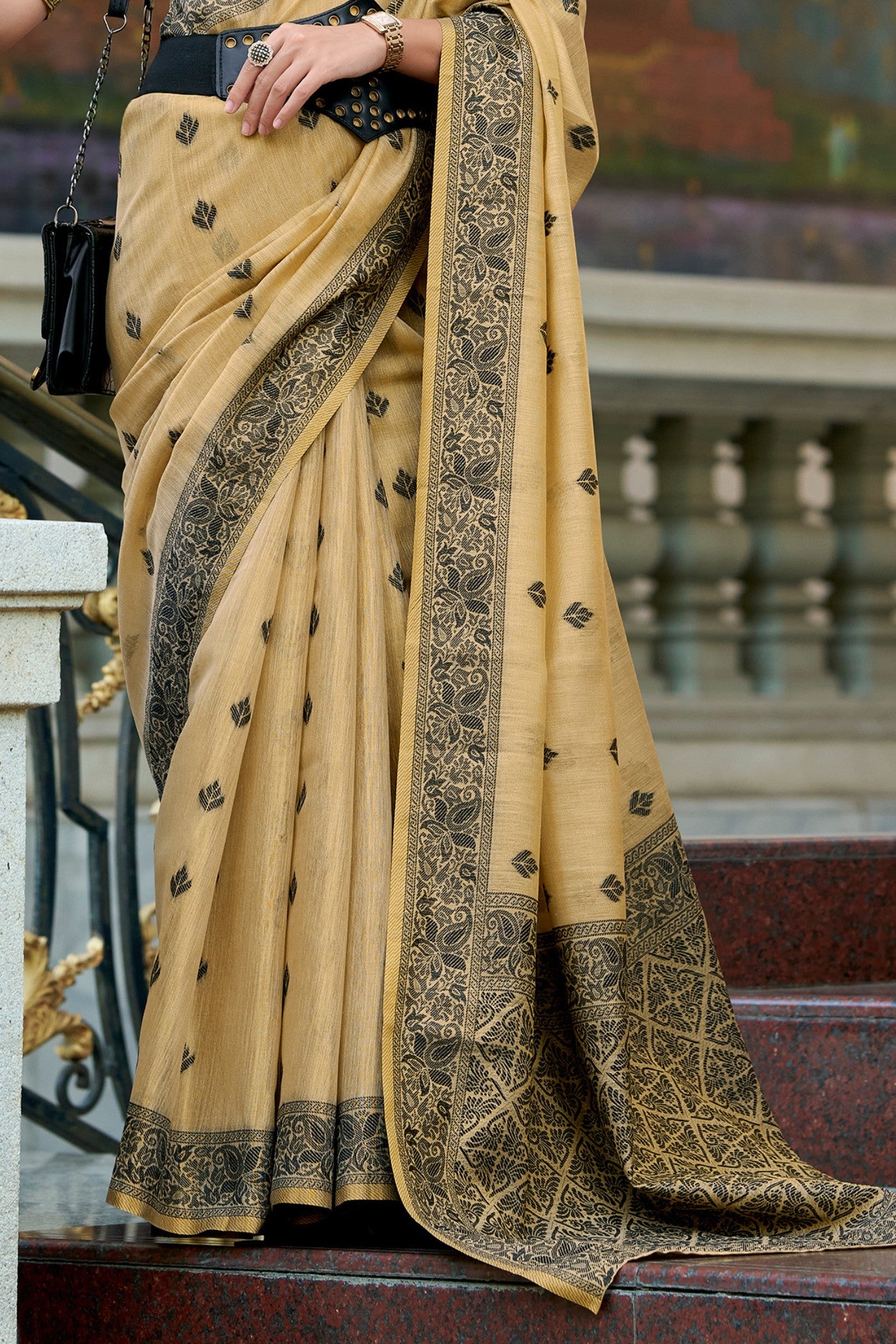Buy MySilkLove Butter Cream Tissue Linen Saree Online