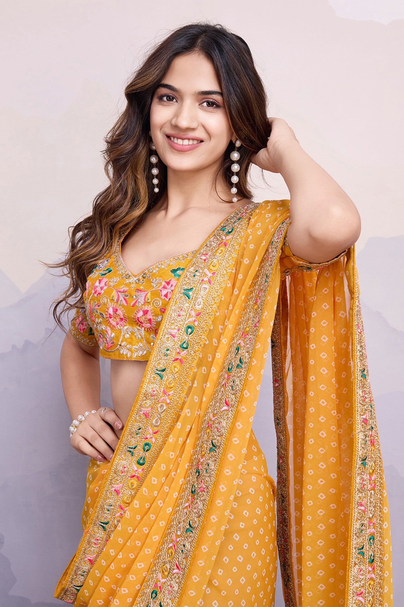 Buy MySilkLove Sunshine Yellow Bandhani Georgette Printed Partywear Saree Online