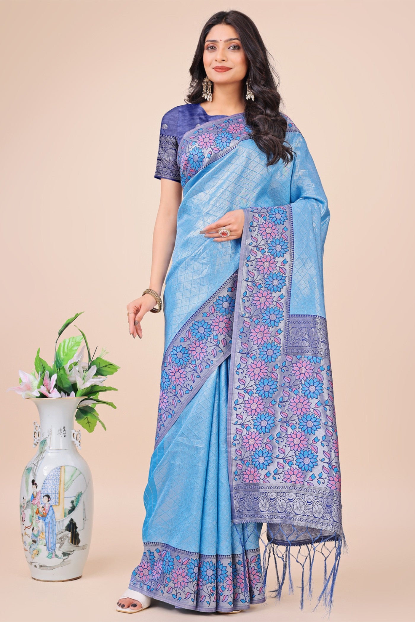 Buy MySilkLove Boston Blue Woven Banarasi Saree Online
