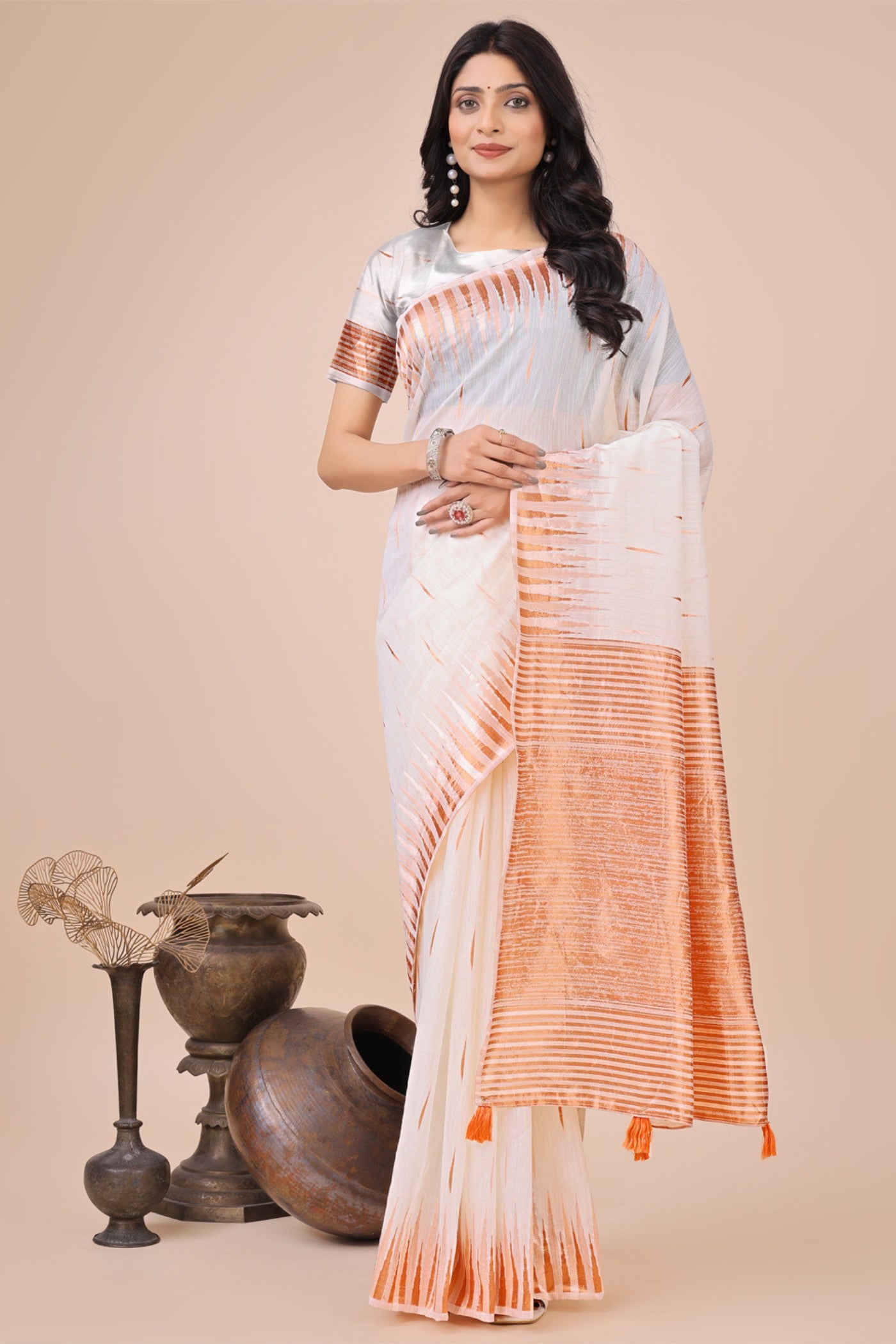 Buy MySilkLove Frost White Linen Cotton Saree Online