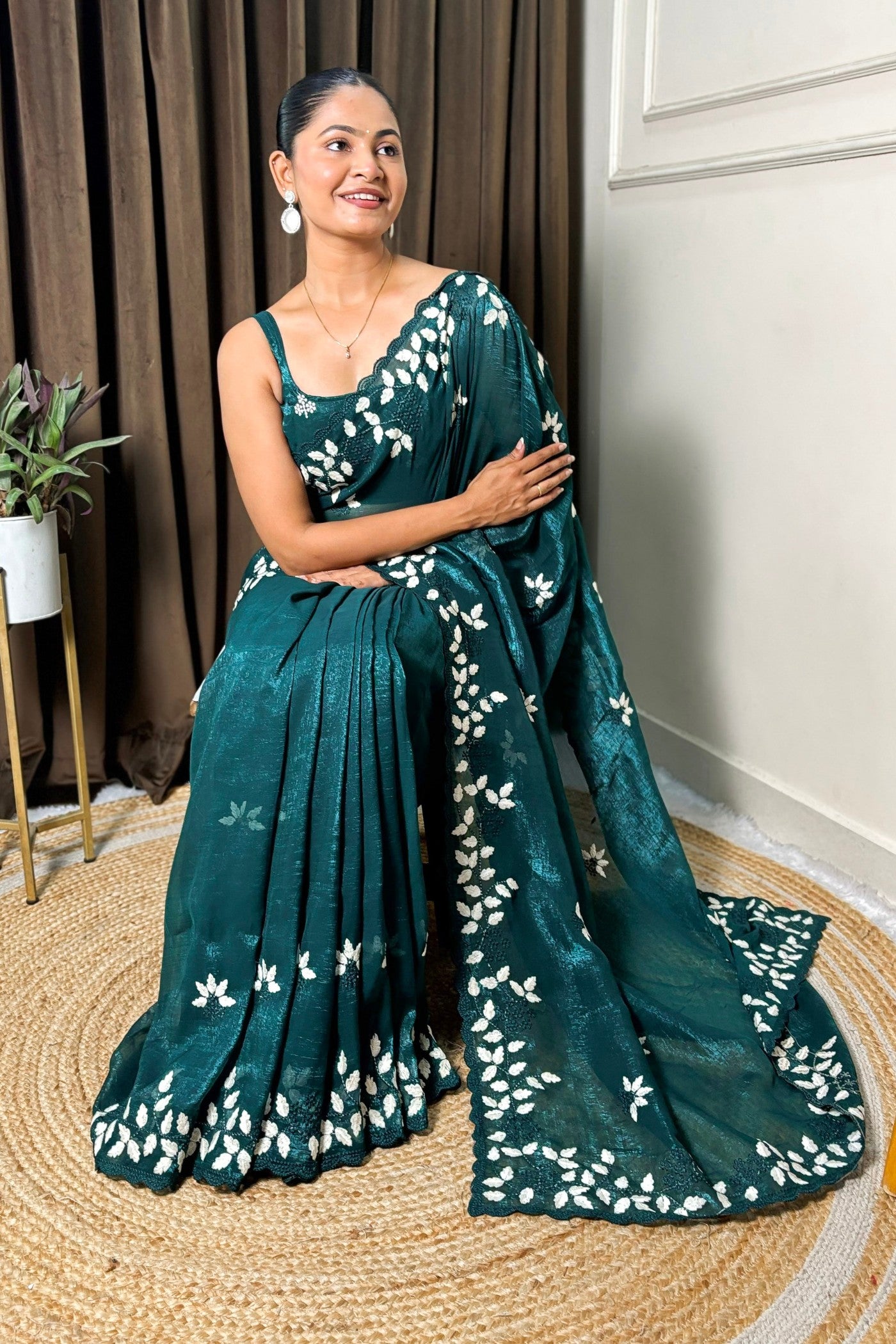 Buy MySilkLove Ram Green Embroidery Partywear Saree Online
