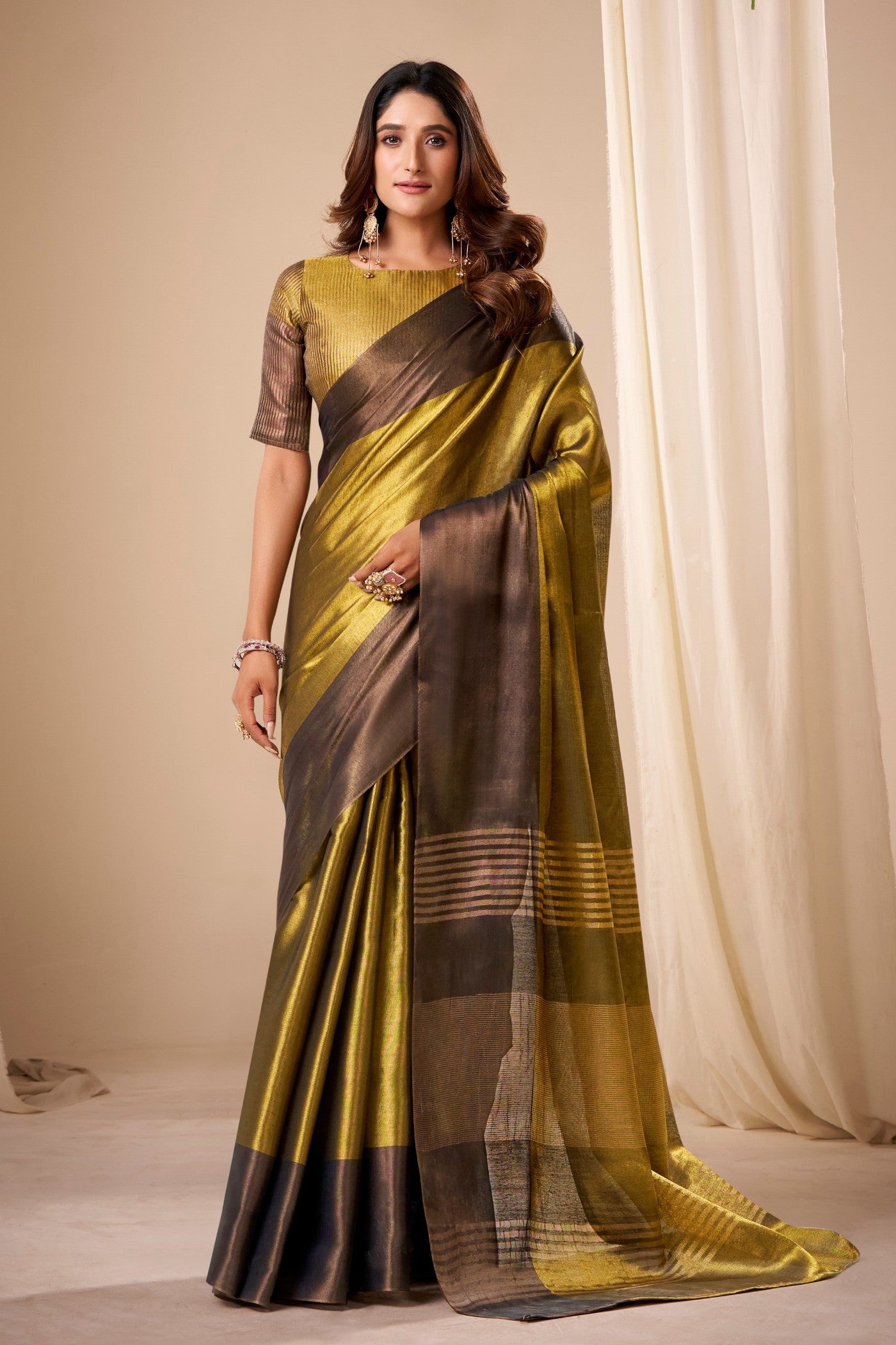 Buy MySilkLove Hunyadi Yellow Handloom Tissue Saree Online