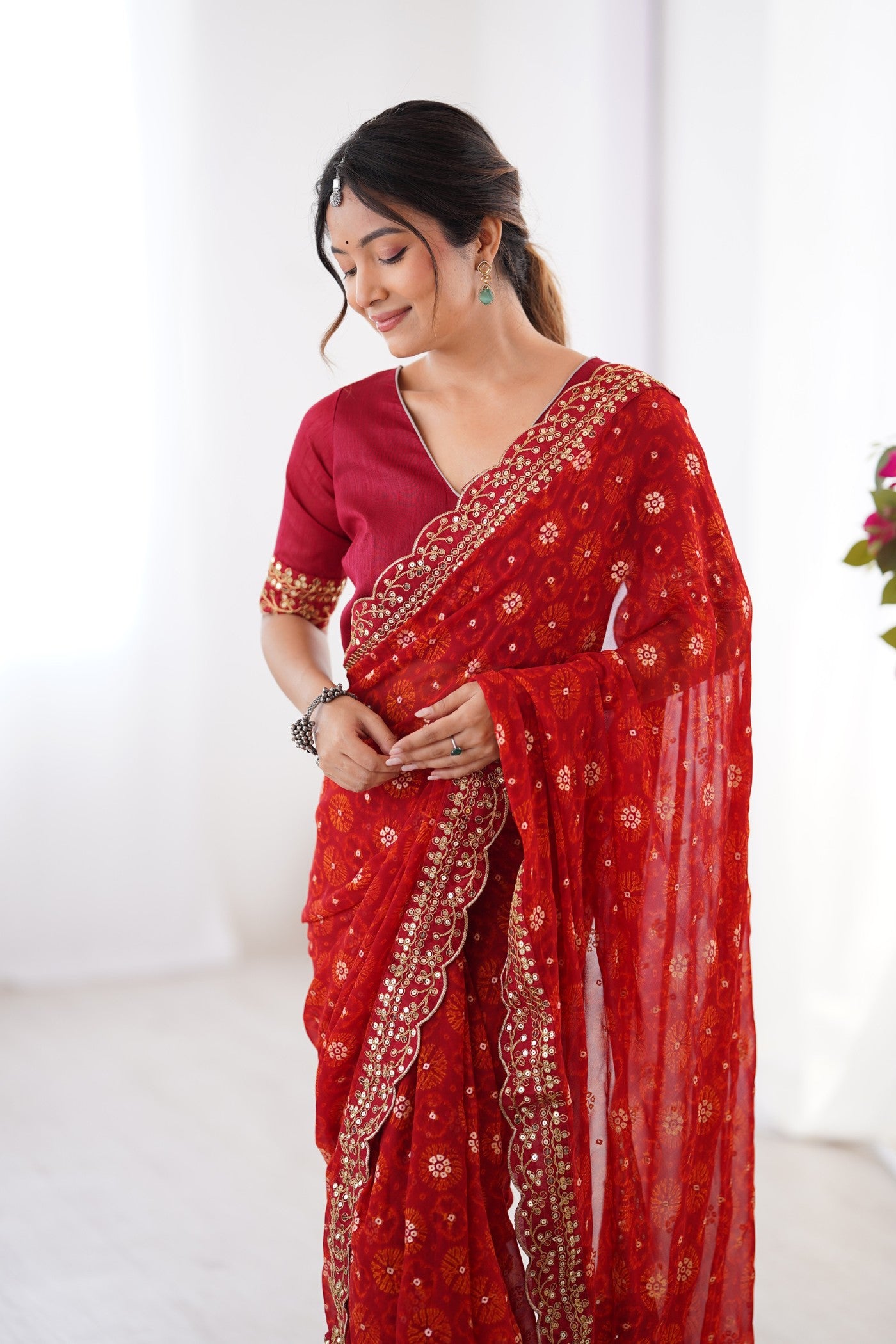 Buy MySilkLove Rose Red Embroidery Georgette saree Online