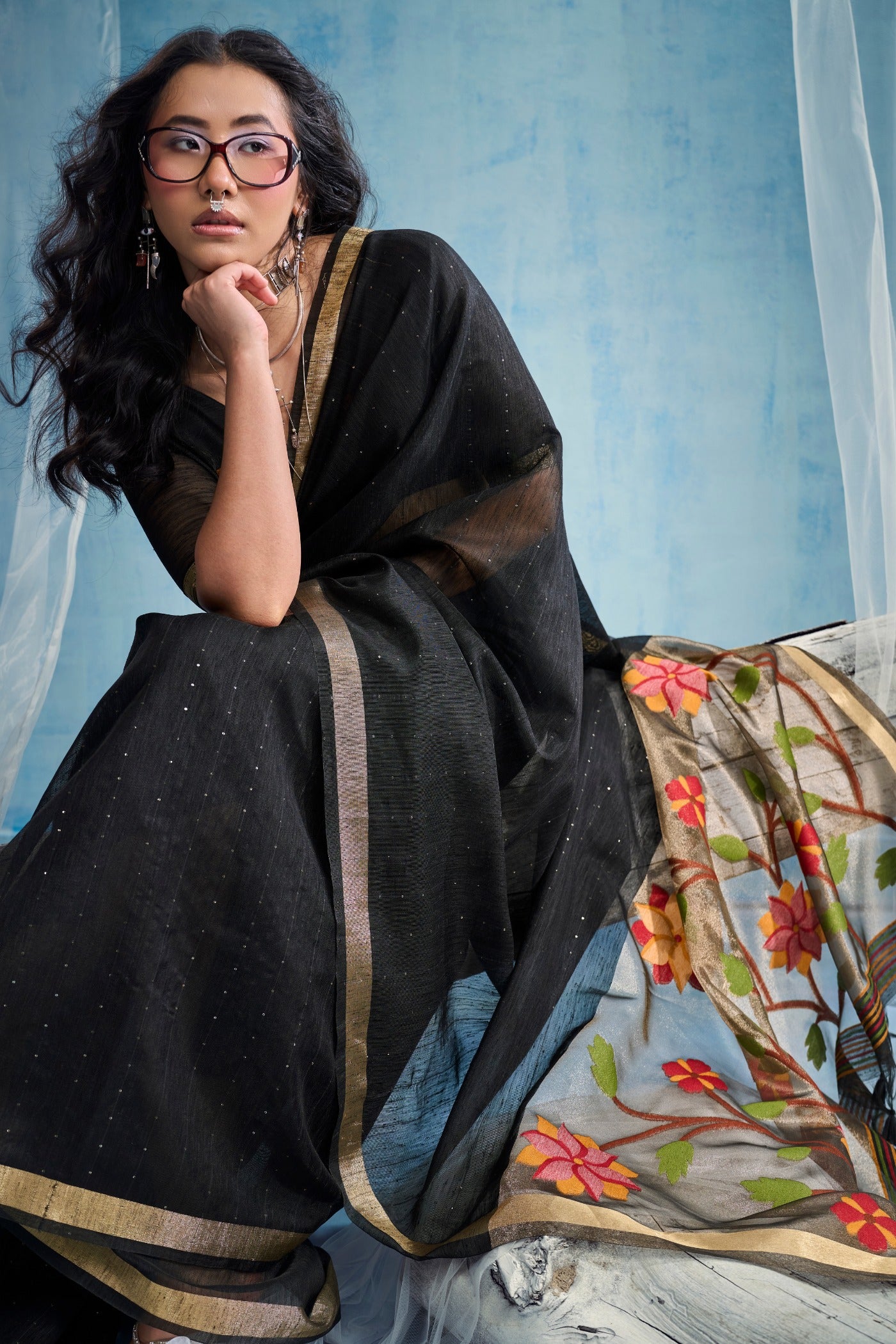 Buy MySilkLove Black Bean Munga Handloom Tissue Pallu Saree Online
