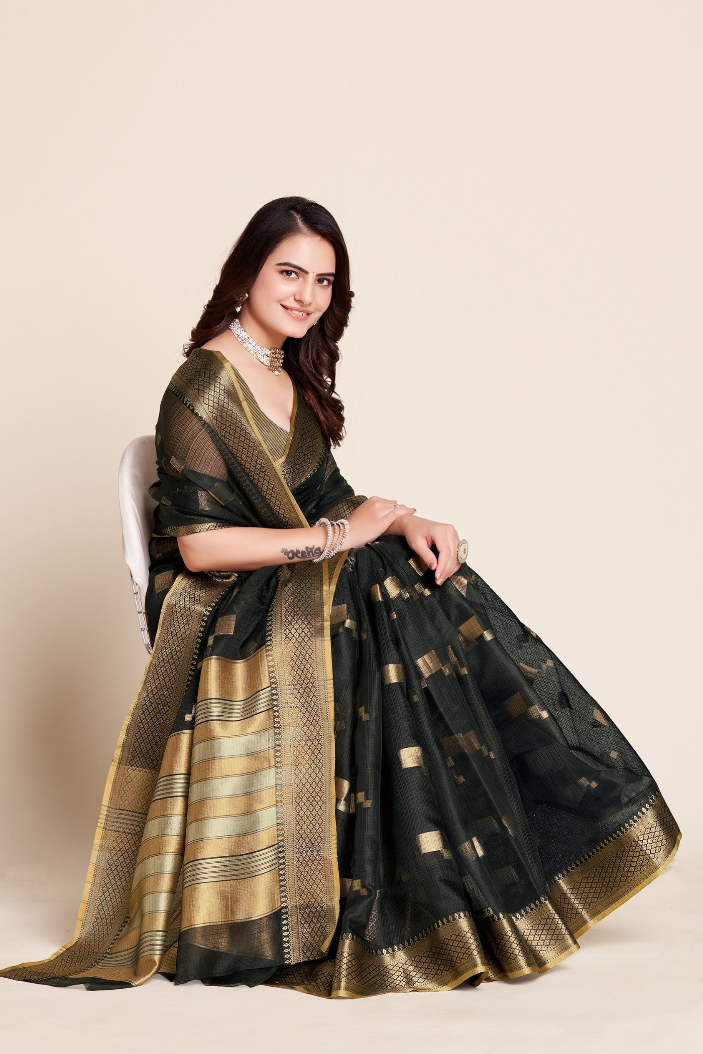 Buy MySilkLove Jungle Green Woven Manipuri Silk Saree Online