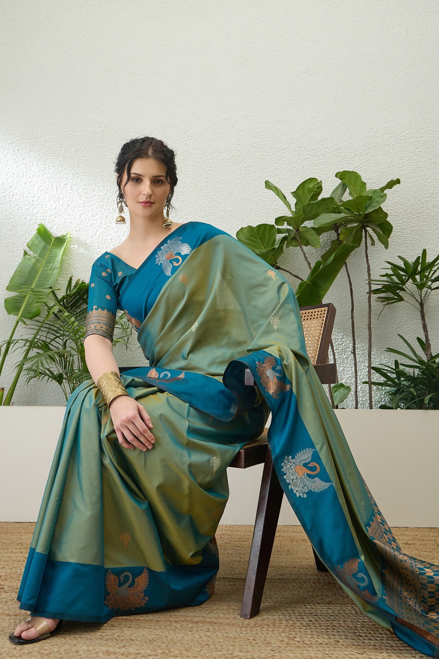 Buy MySilkLove Artichoke Green Banarasi Handloom Soft Silk Saree Online