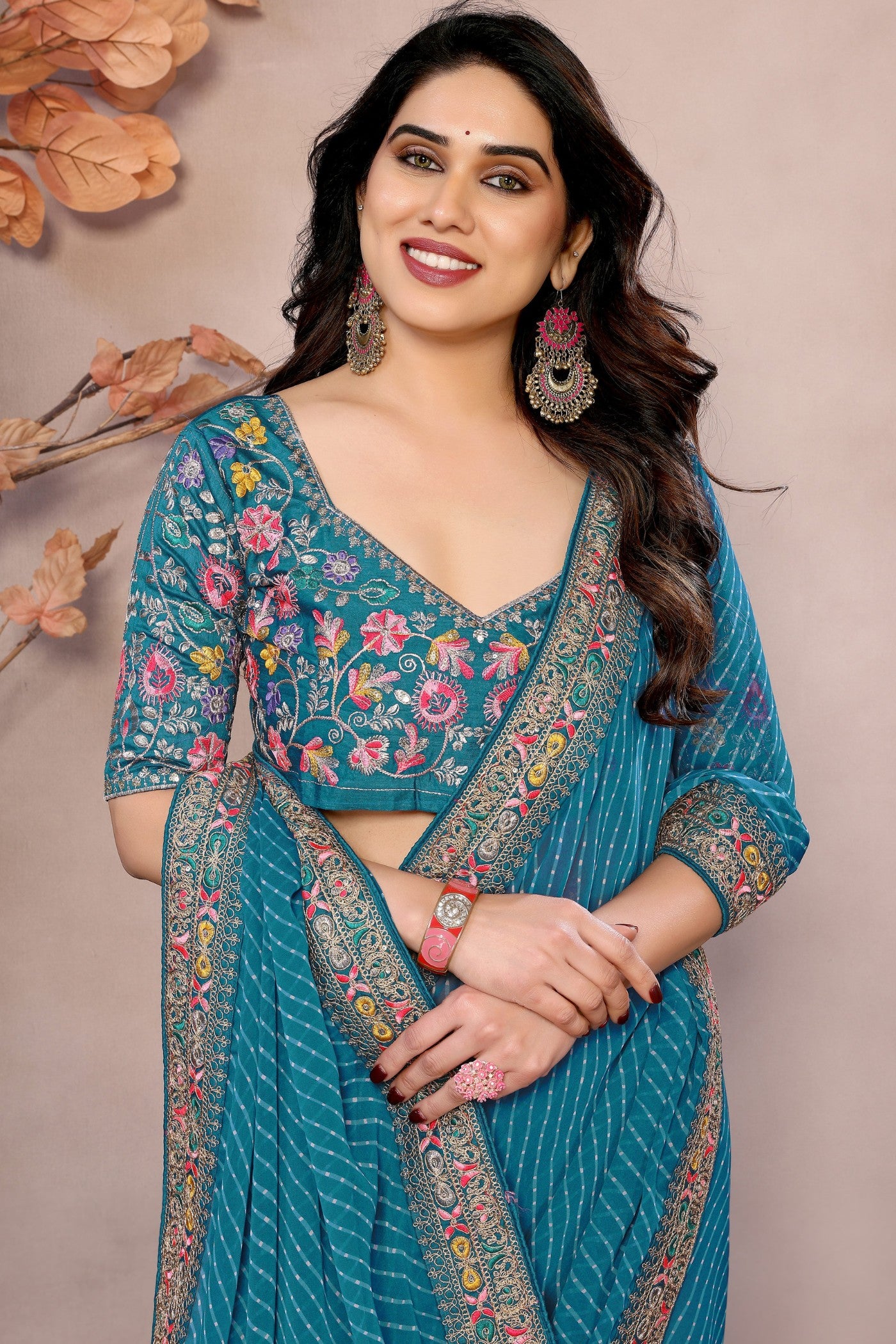 Buy MySilkLove Capri Blue Georgette Designer Partywear Saree Online