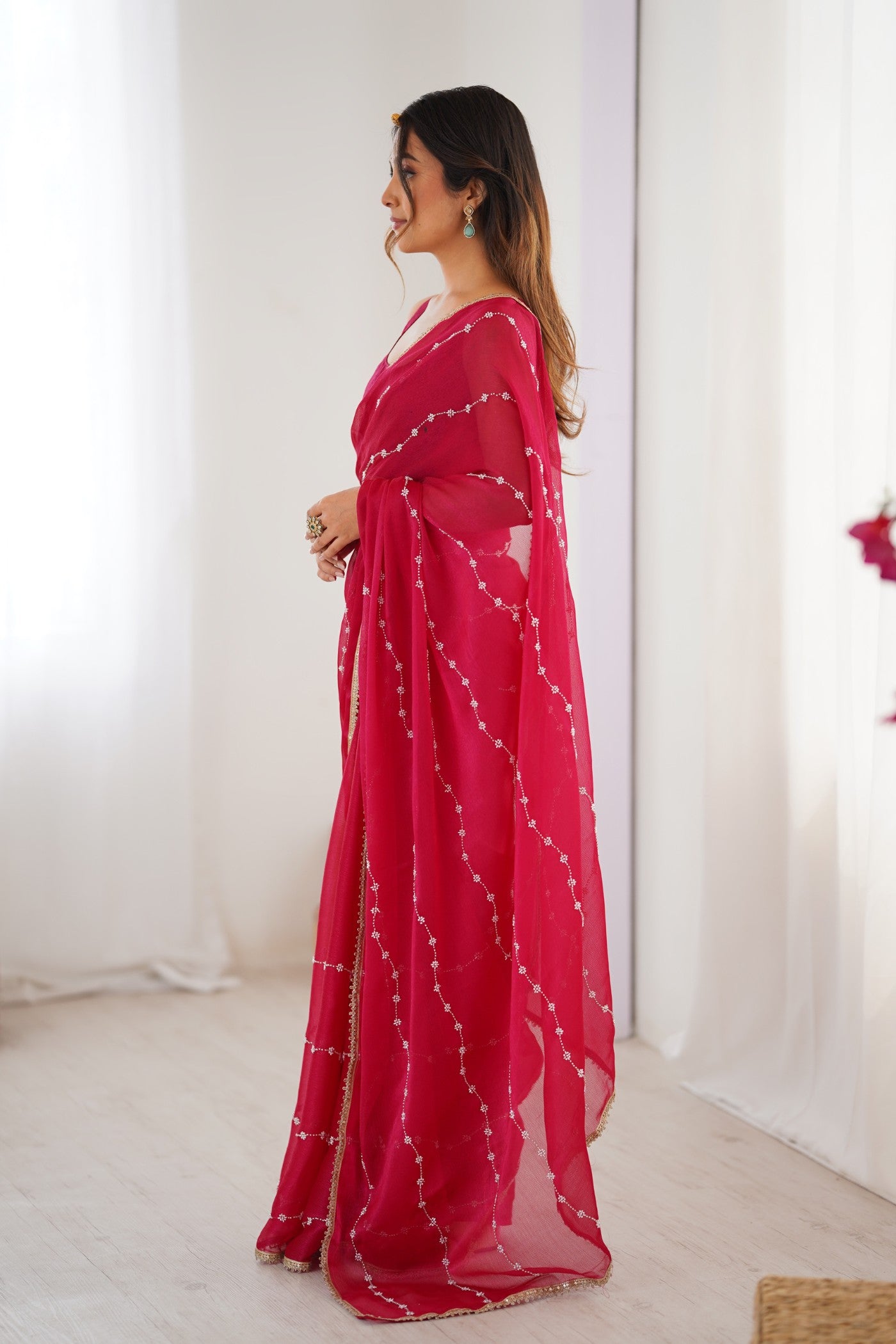 Buy MySilkLove Spanish Pink Chiffon Partywear Saree Online