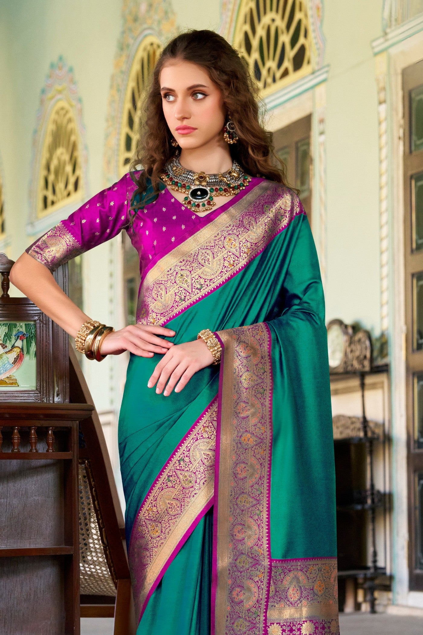 Buy MySilkLove Cadmium Green Woven Banarasi Soft Silk Saree Online