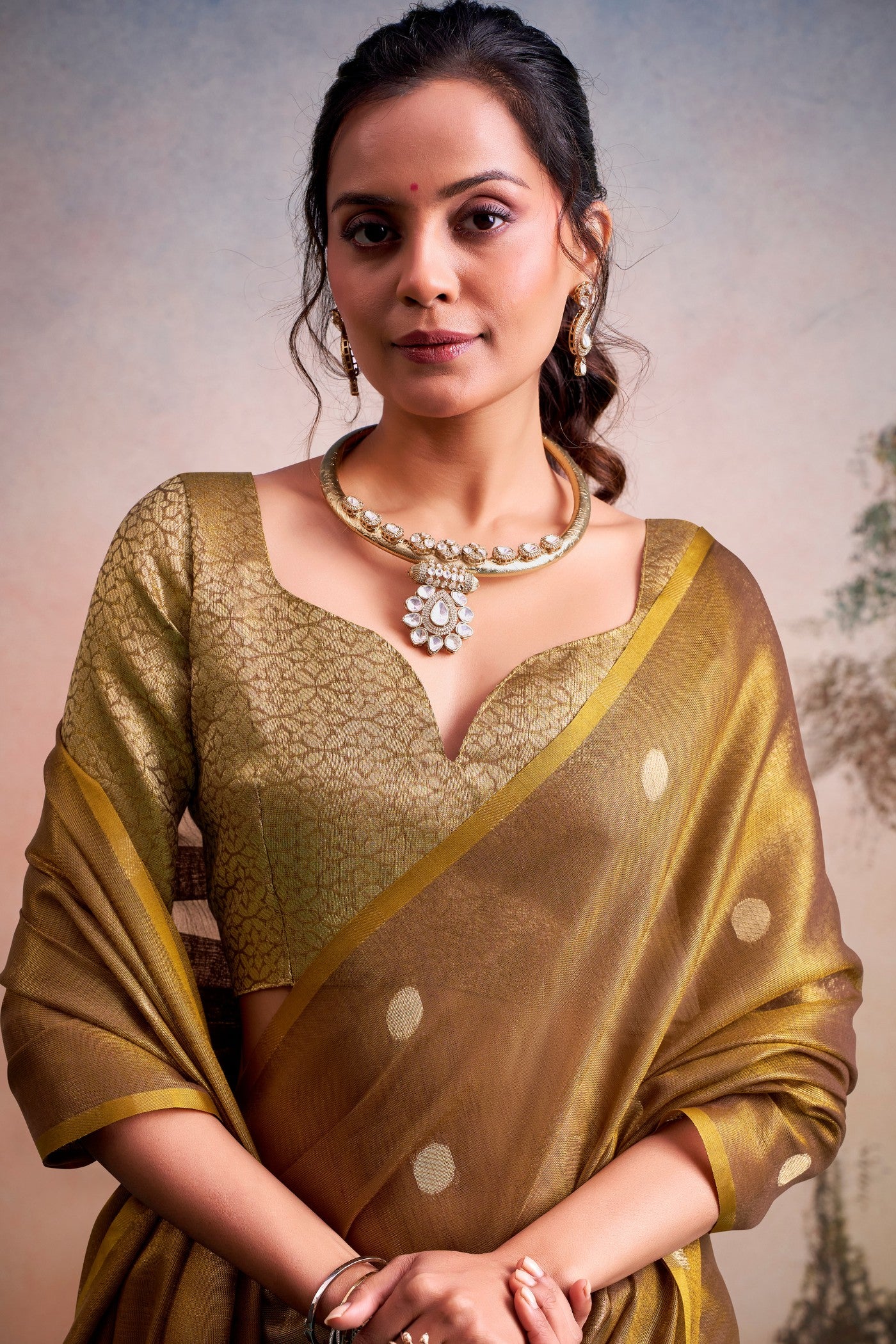 Buy MySilkLove Khaki Brown Handloom Tissue Saree Online