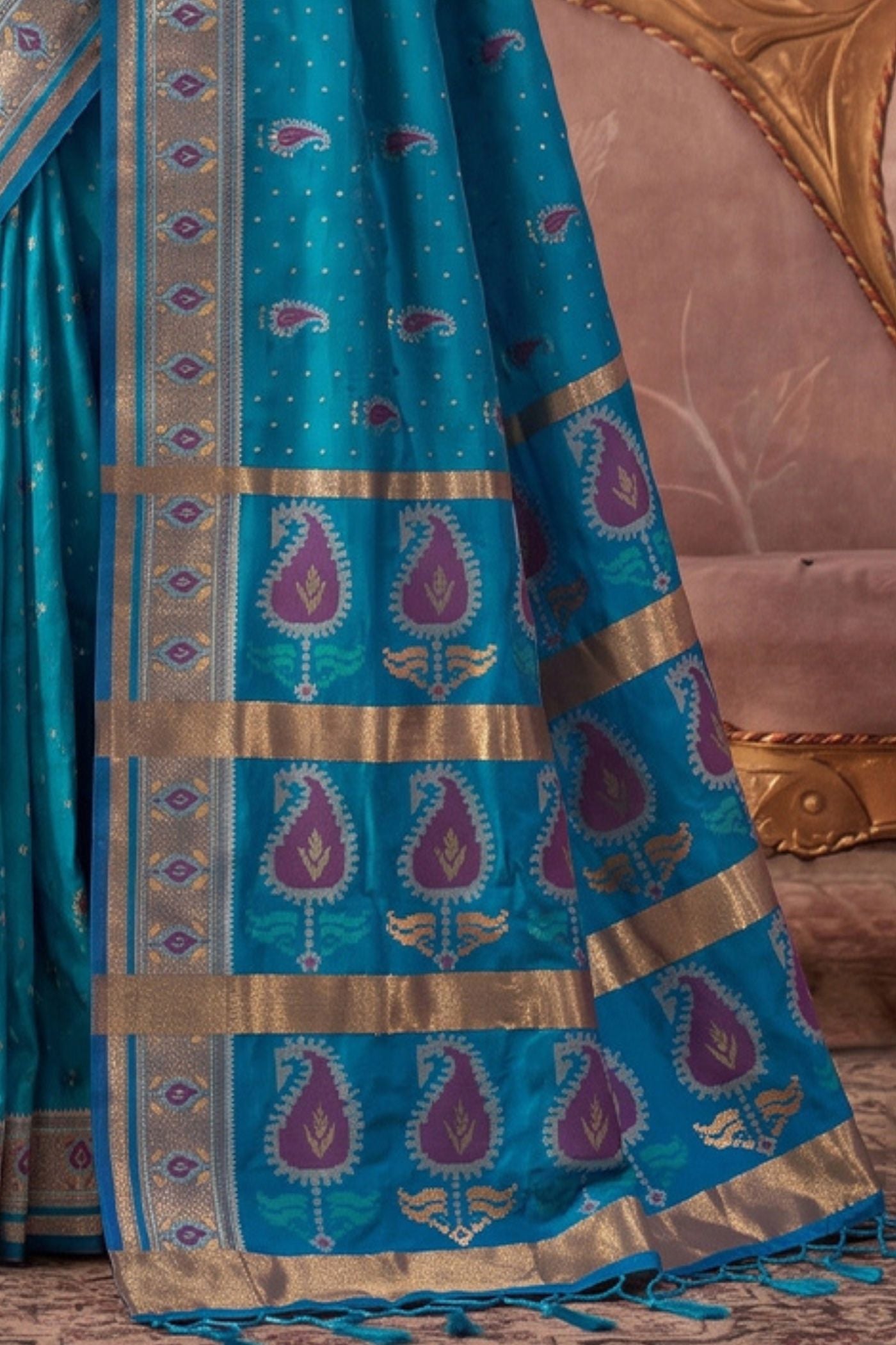 Buy MySilkLove Sapphire Blue Woven Banarasi Soft Silk Saree Online