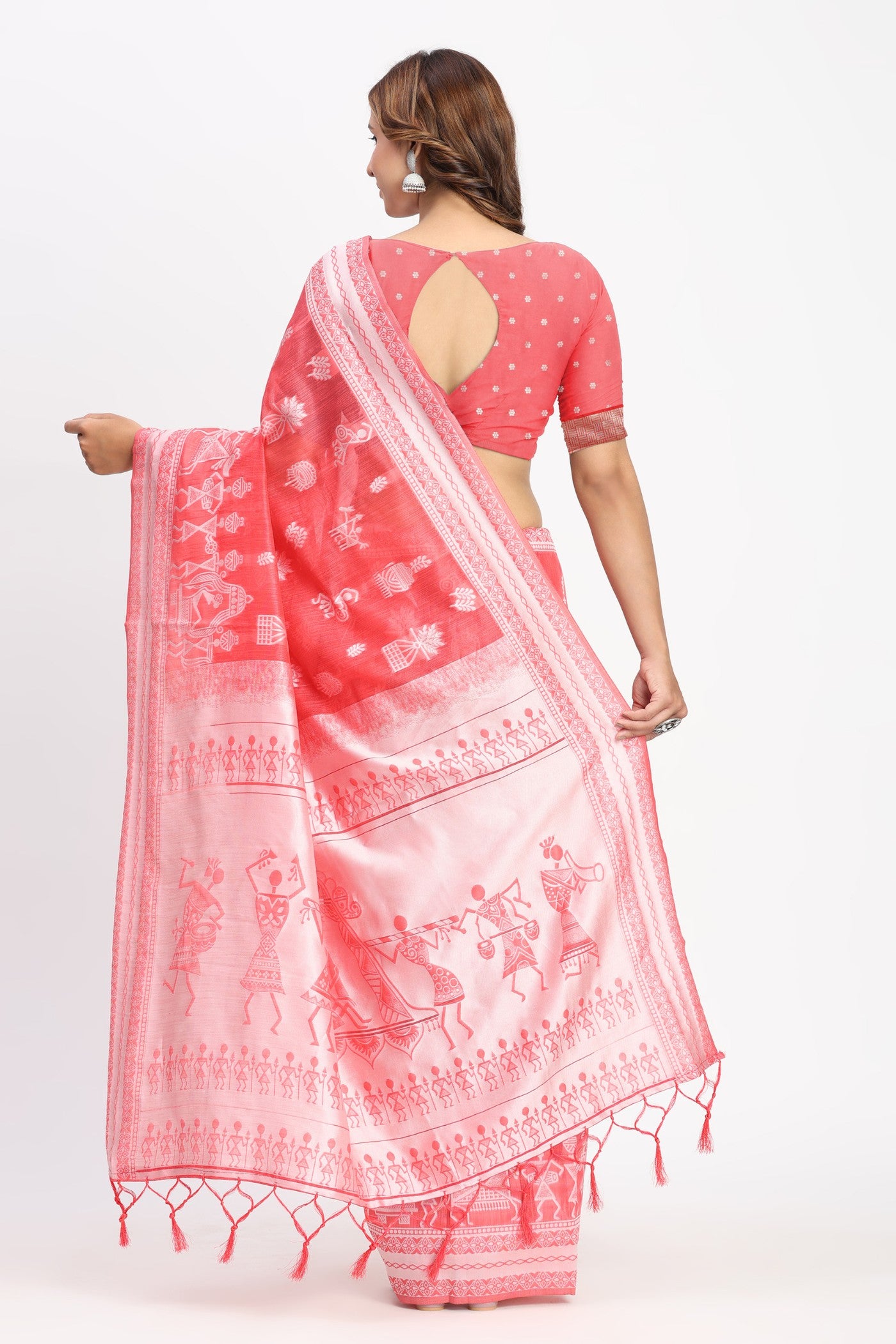Buy MySilkLove Basin Peach Woven Linen Cotton Saree Online