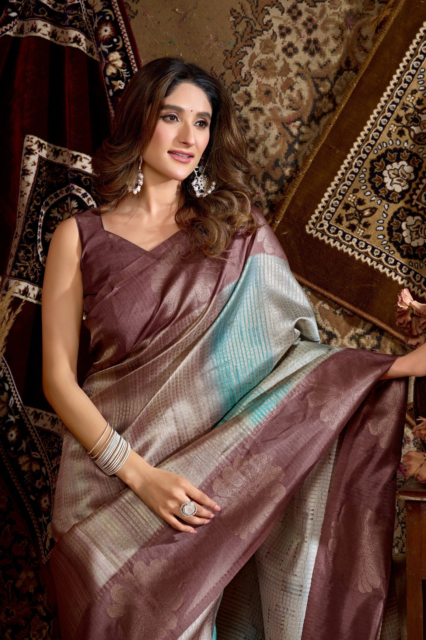 Buy MySilkLove Taupe Purple Banarasi Soft Silk Saree Online