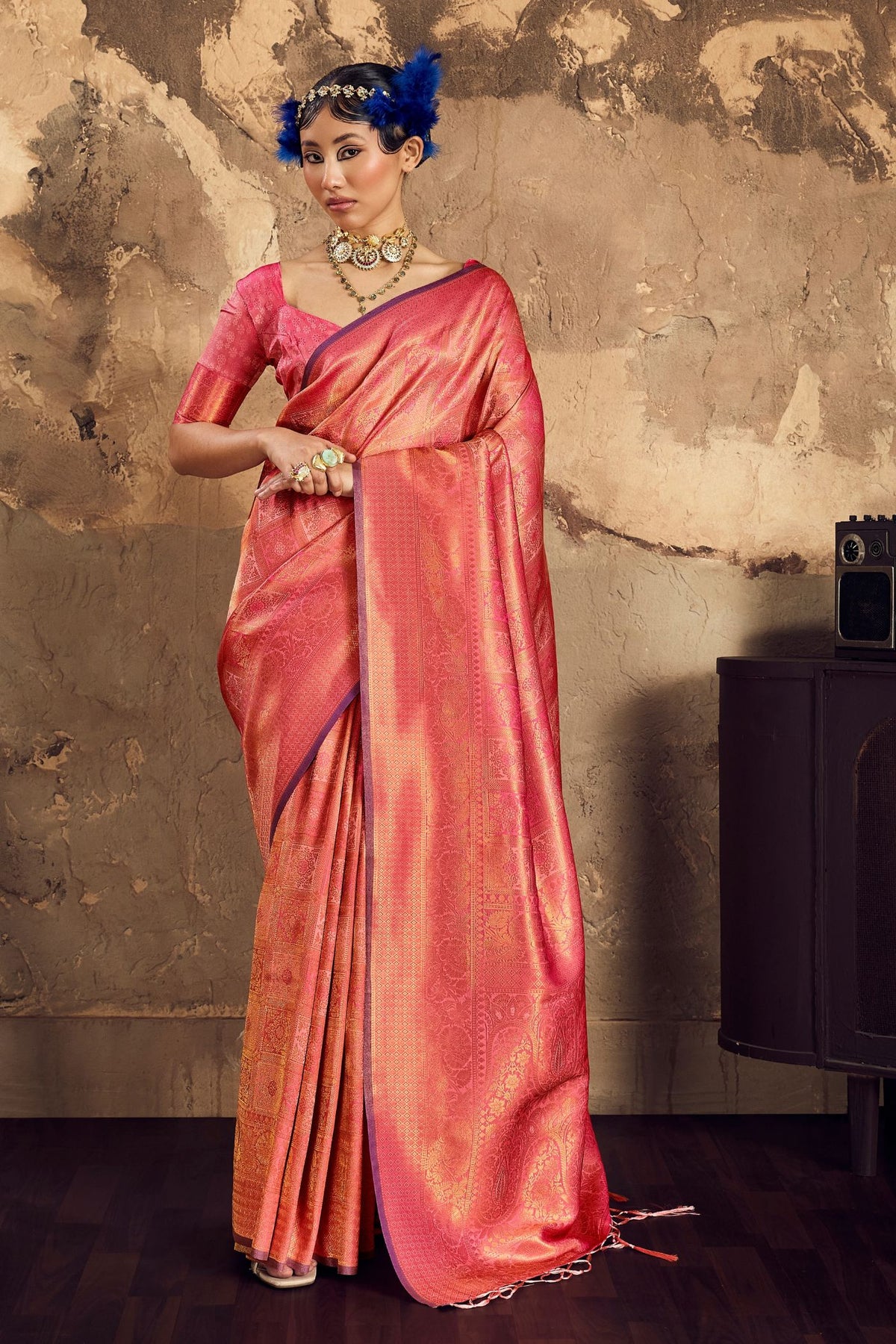 Buy MySilkLove Nectarine Orange Kanjivaram Handloom Saree Online
