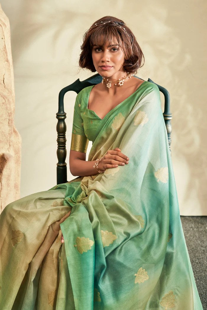 Buy MySilkLove Asparagus Green Banarasi Handloom Silk Saree Online