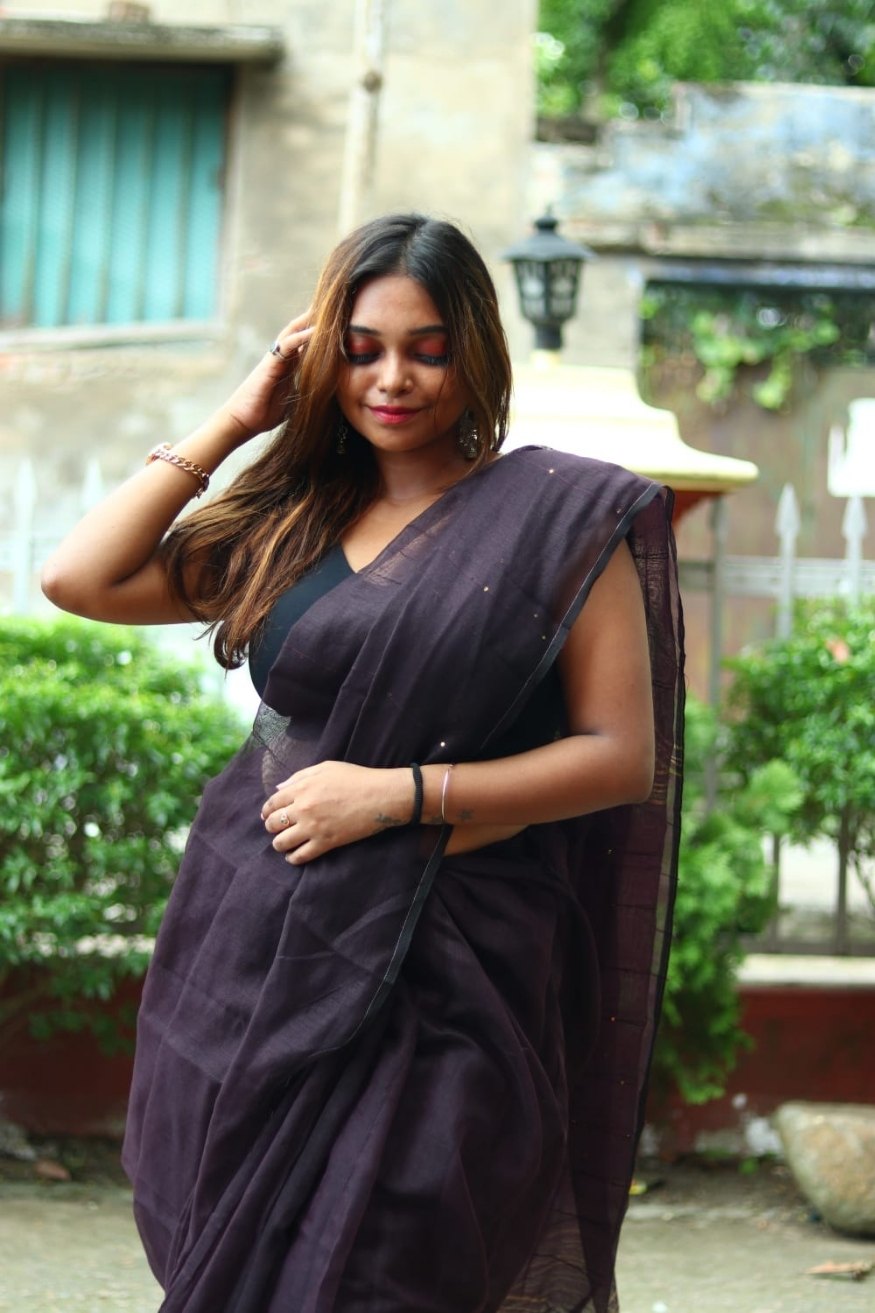 Buy MySilkLove Cod Black Cotton Sequence Chumki Saree Online