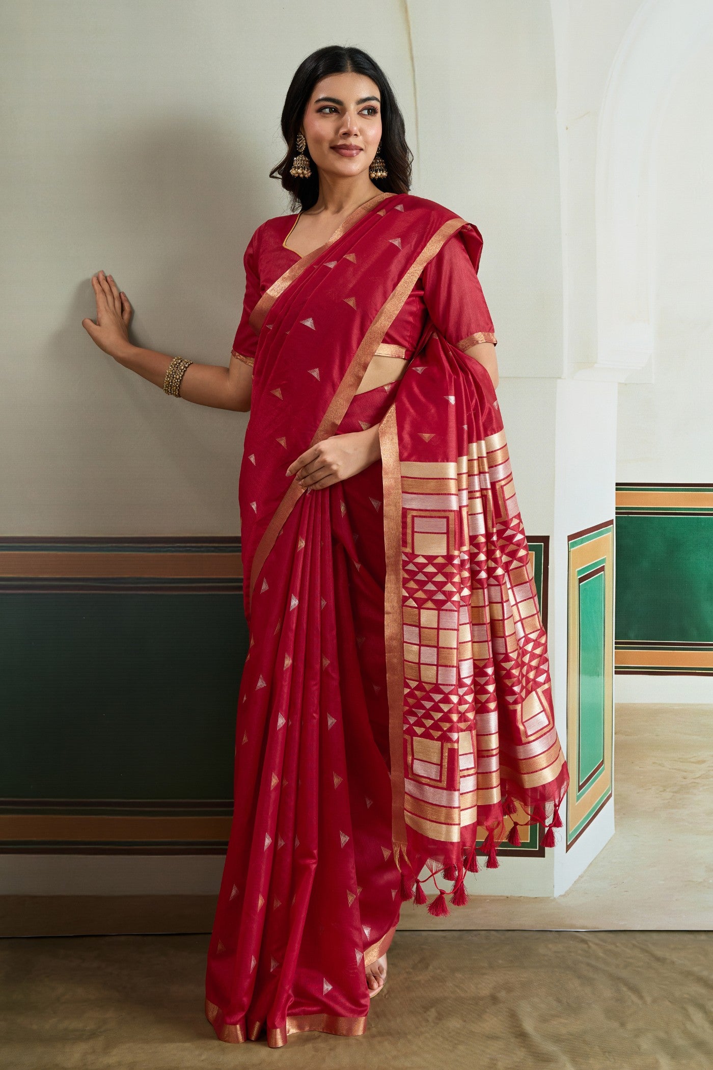 Buy MySilkLove Batorange Red Tussar Handloom Silk Saree Online