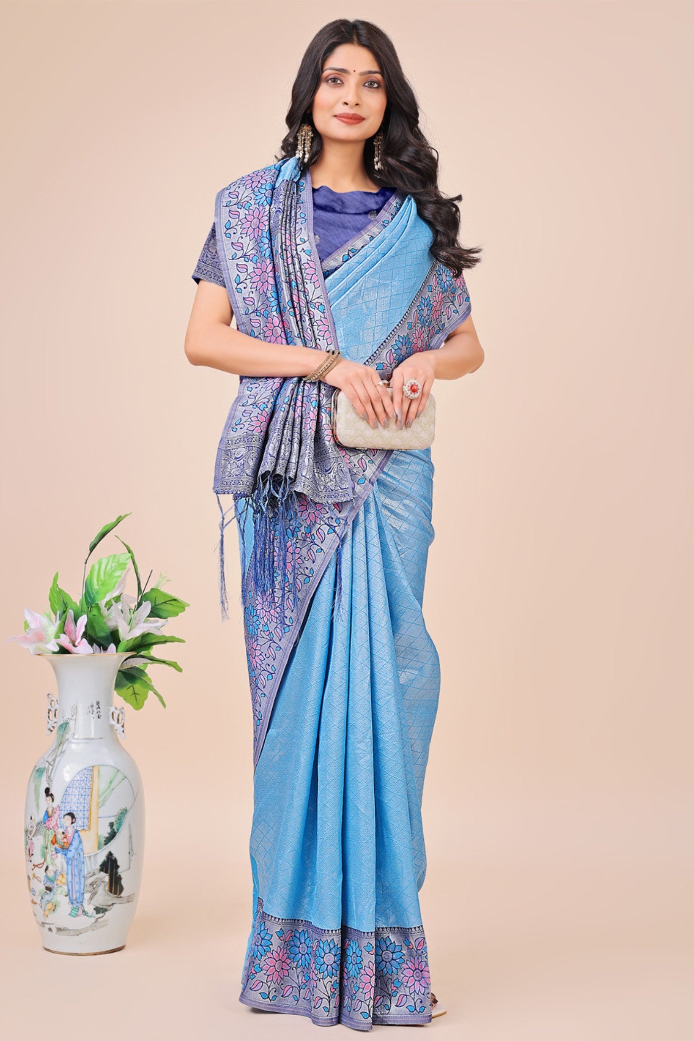 Buy MySilkLove Boston Blue Woven Banarasi Saree Online