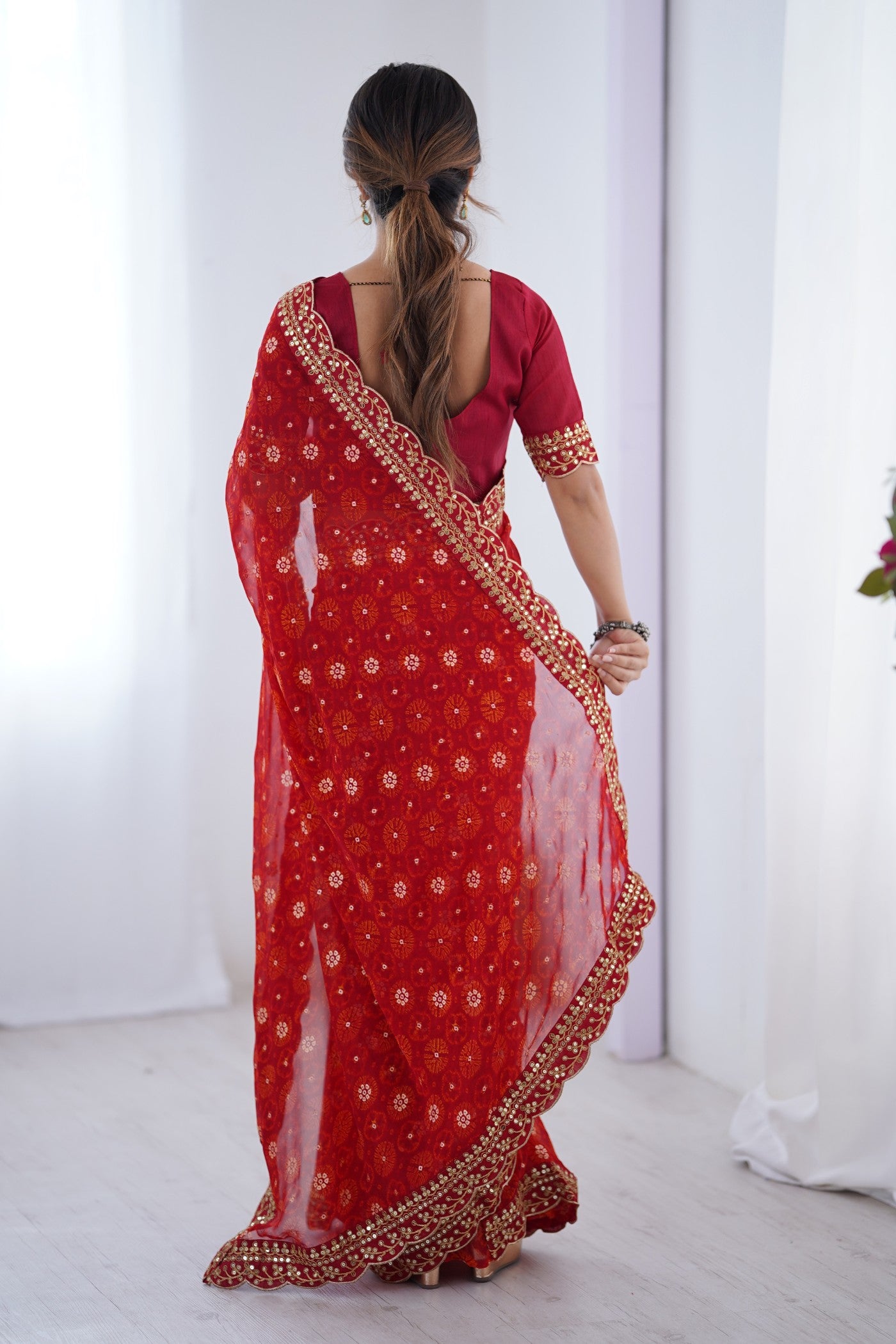 Buy MySilkLove Rose Red Embroidery Georgette saree Online