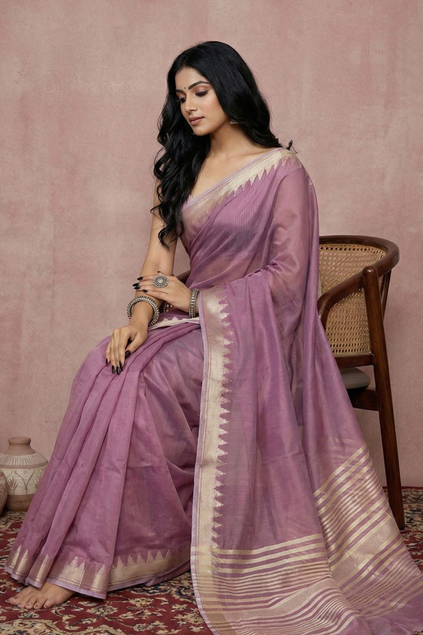 MySilkLove Fulvous Purple Woven Banarasi Soft Silk Saree