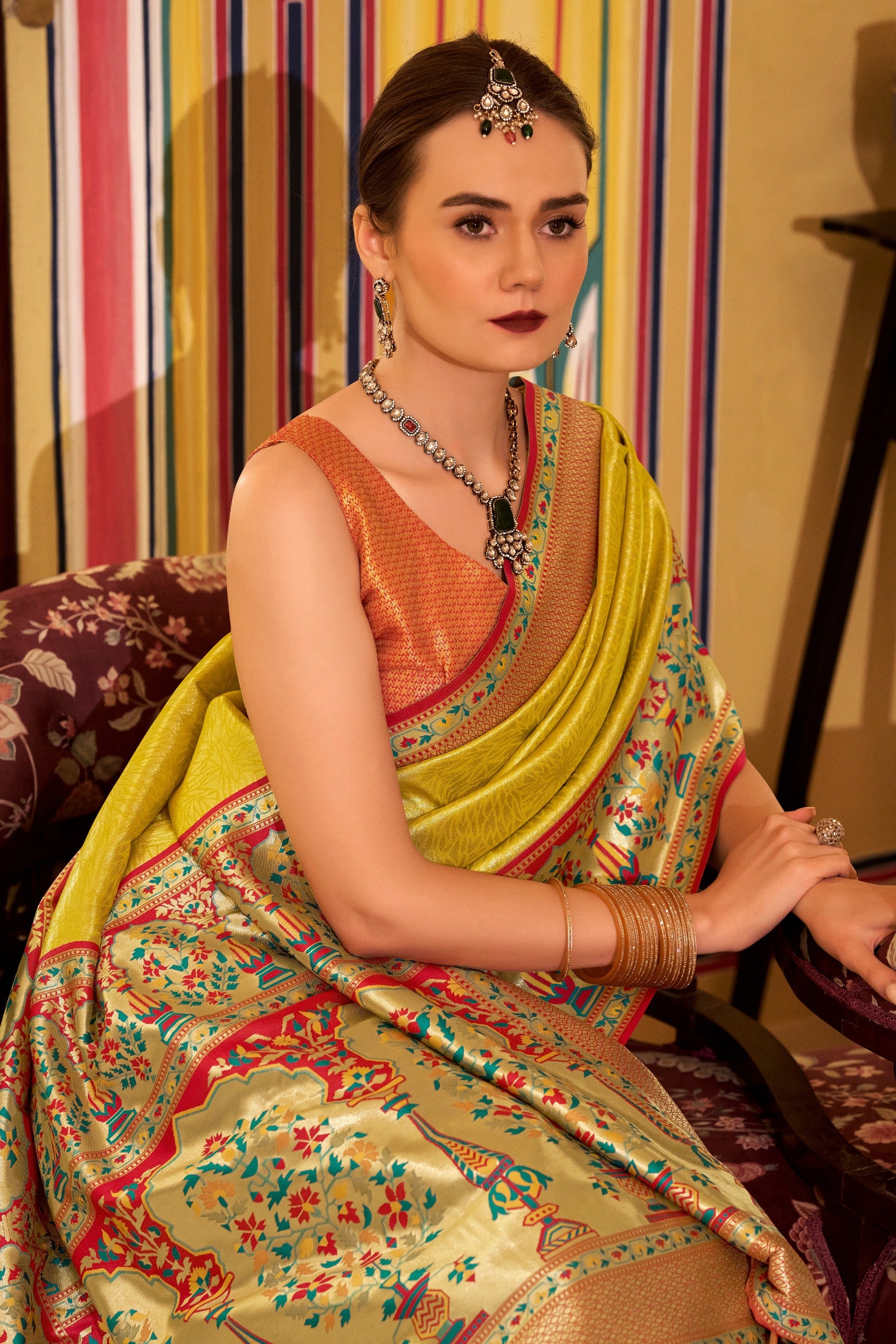 Buy MySilkLove Marigold Yellow Woven Tissue Silk Saree Online