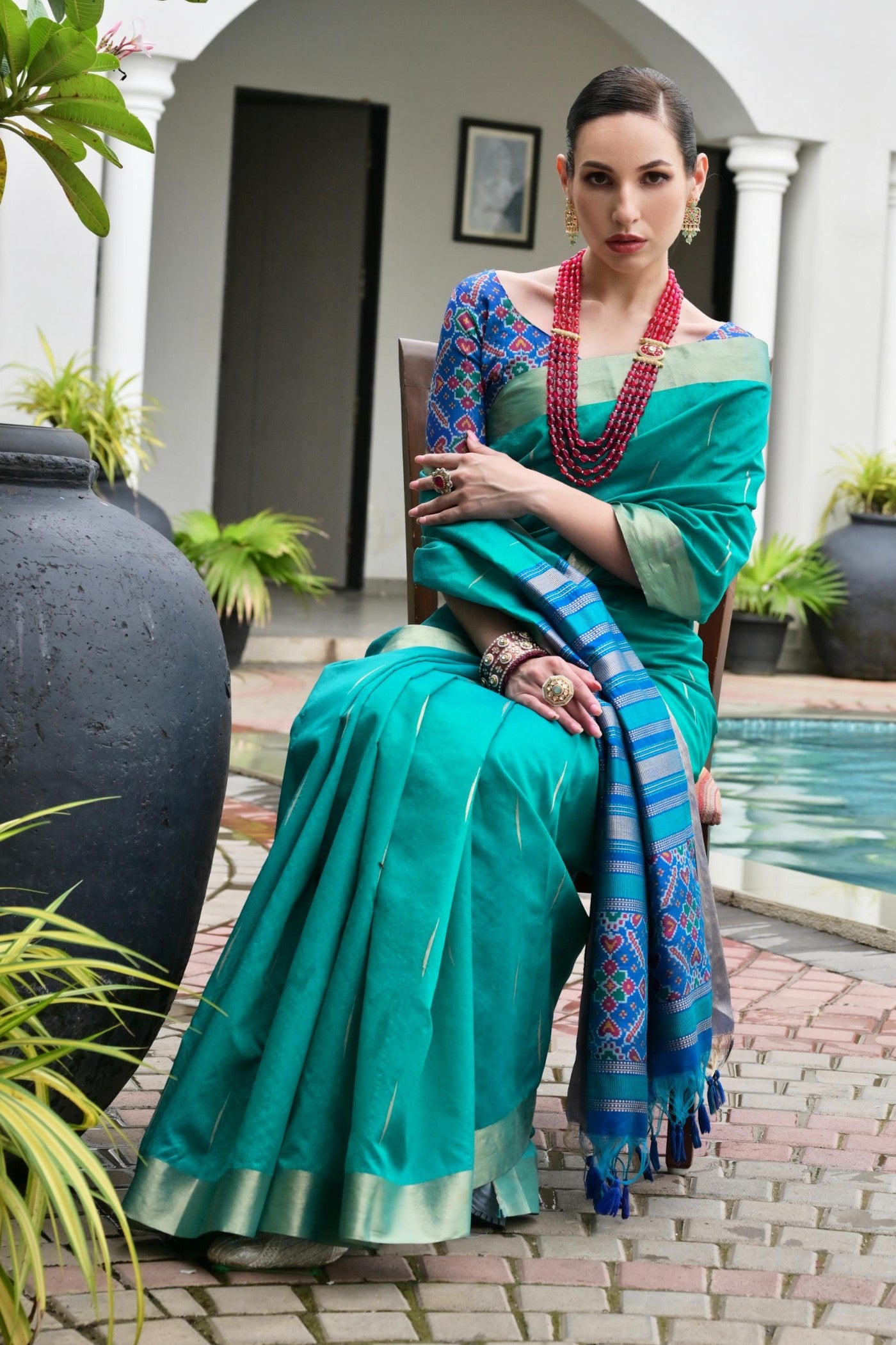 Buy MySilkLove Baby Blue Meenakari Woven Patola Saree Online