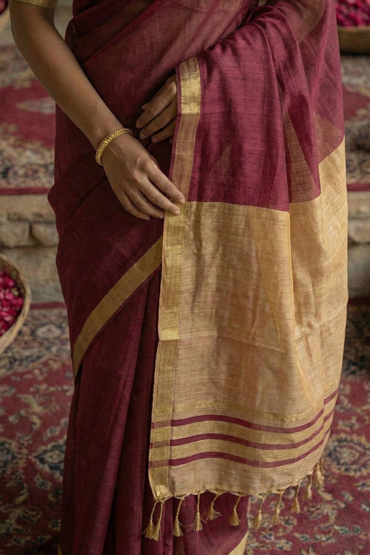 Buy MySilkLove Burgundy Maroon Cotton Silk Saree Online