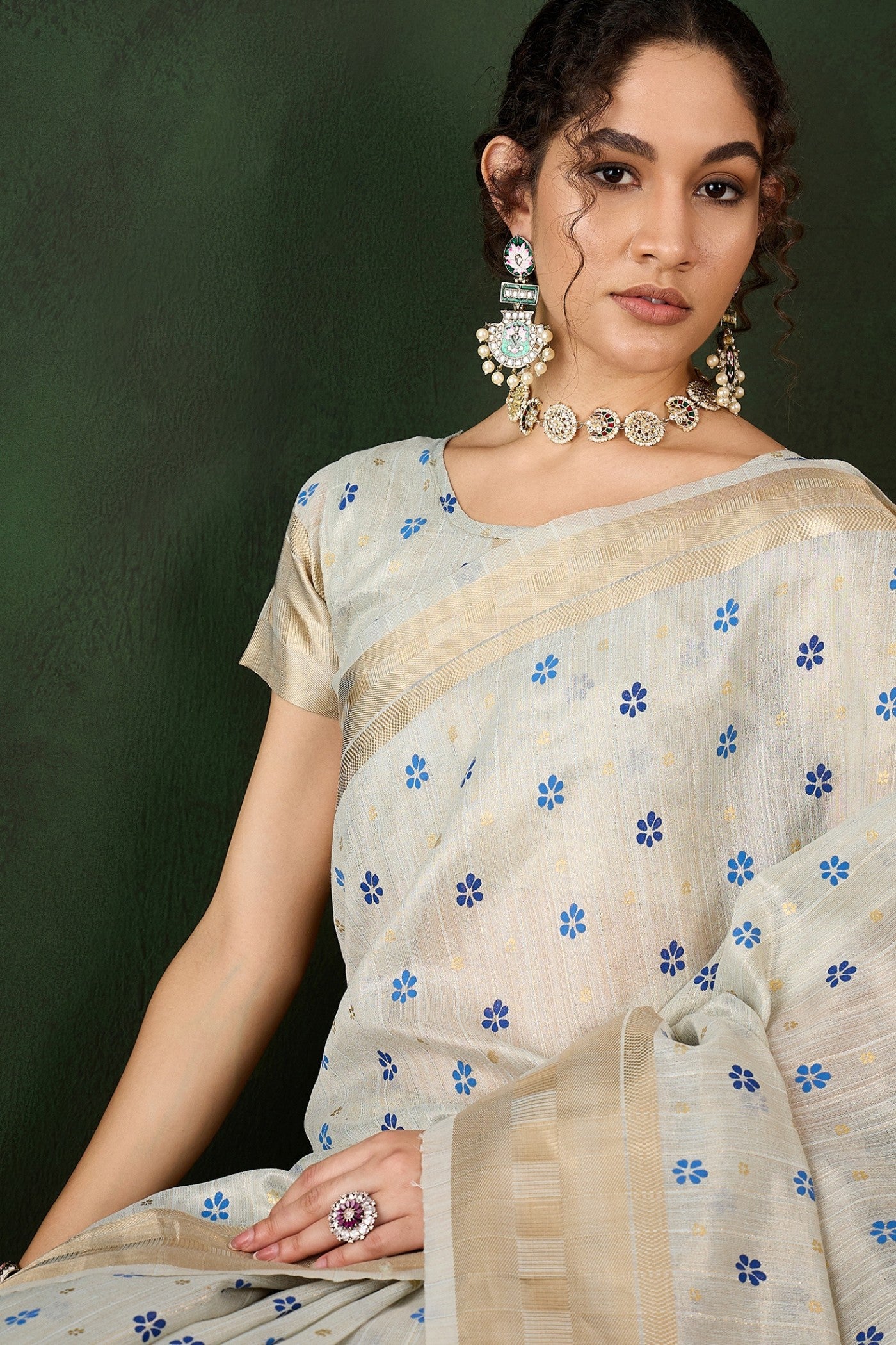 Buy MySilkLove Pearl White Woven  Organza Saree Online