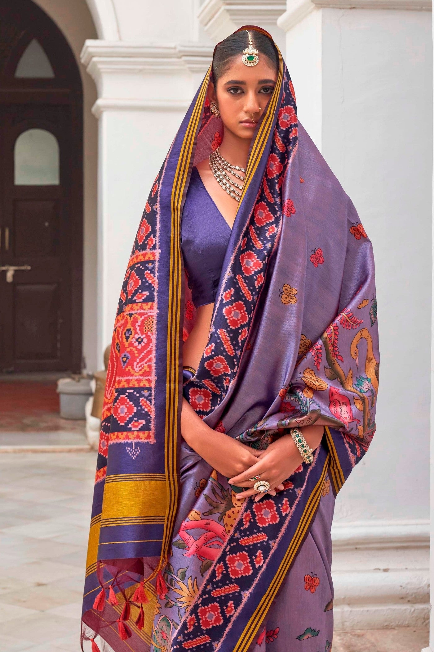 Buy MySilkLove Aztec Purple Printed Patola Saree Online