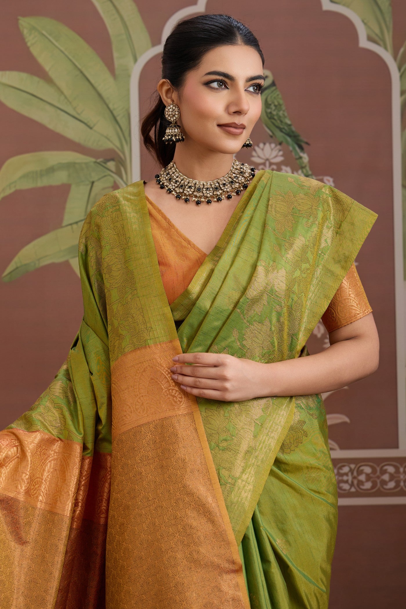 MySilkLove Charteuse Green Banarasi Handloom Tussar Saree