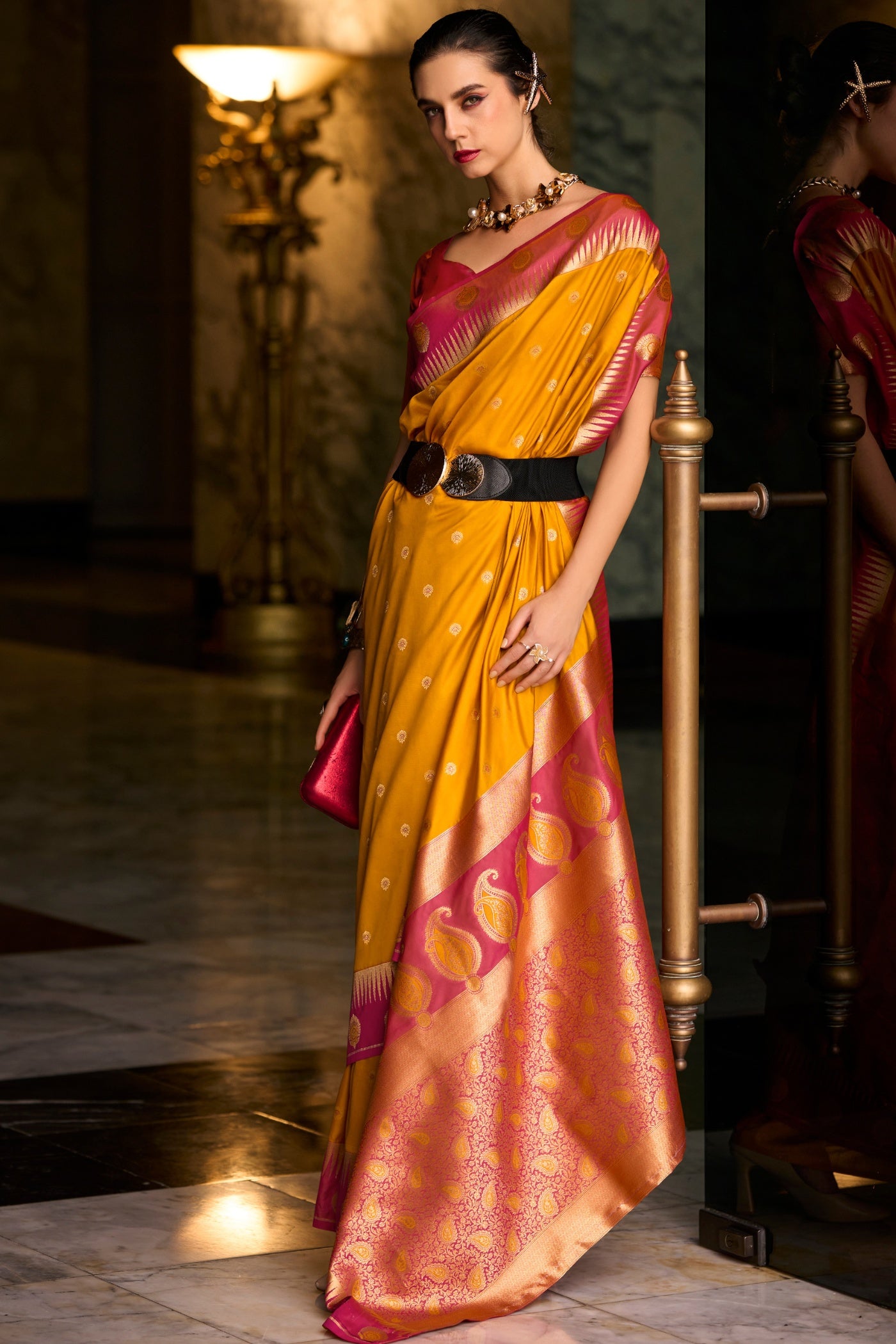 Buy MySilkLove Haldi Yellow Zari Woven Banarasi Saree Online