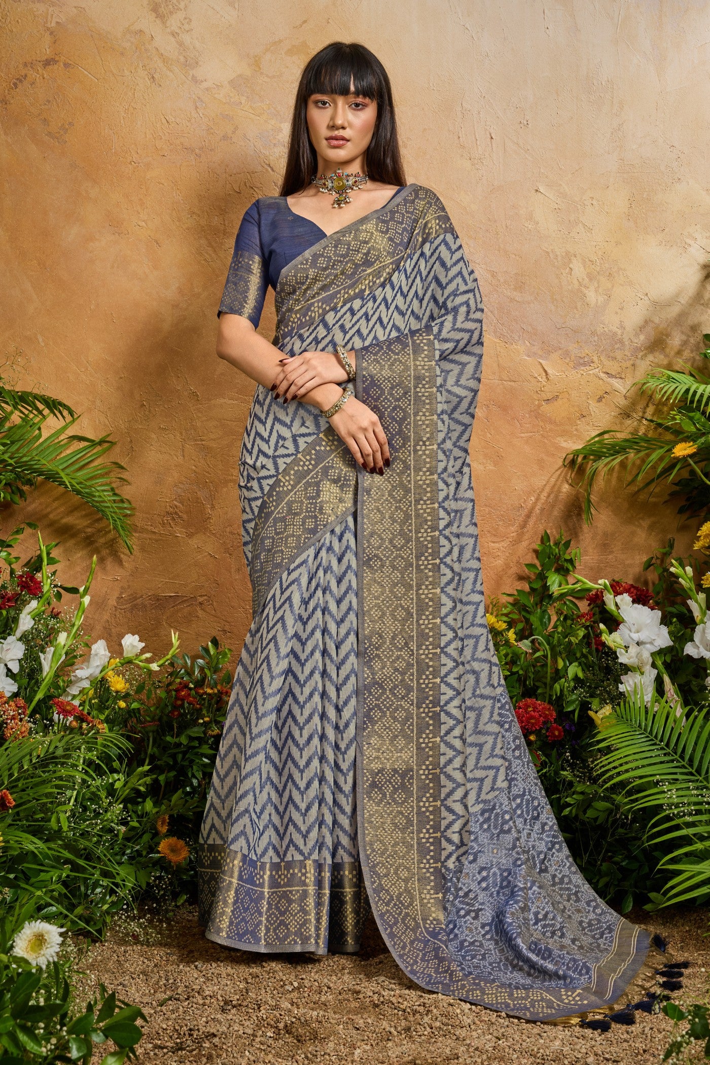 Buy MySilkLove Carolina Blue Cotton Handloom Patola Saree Online