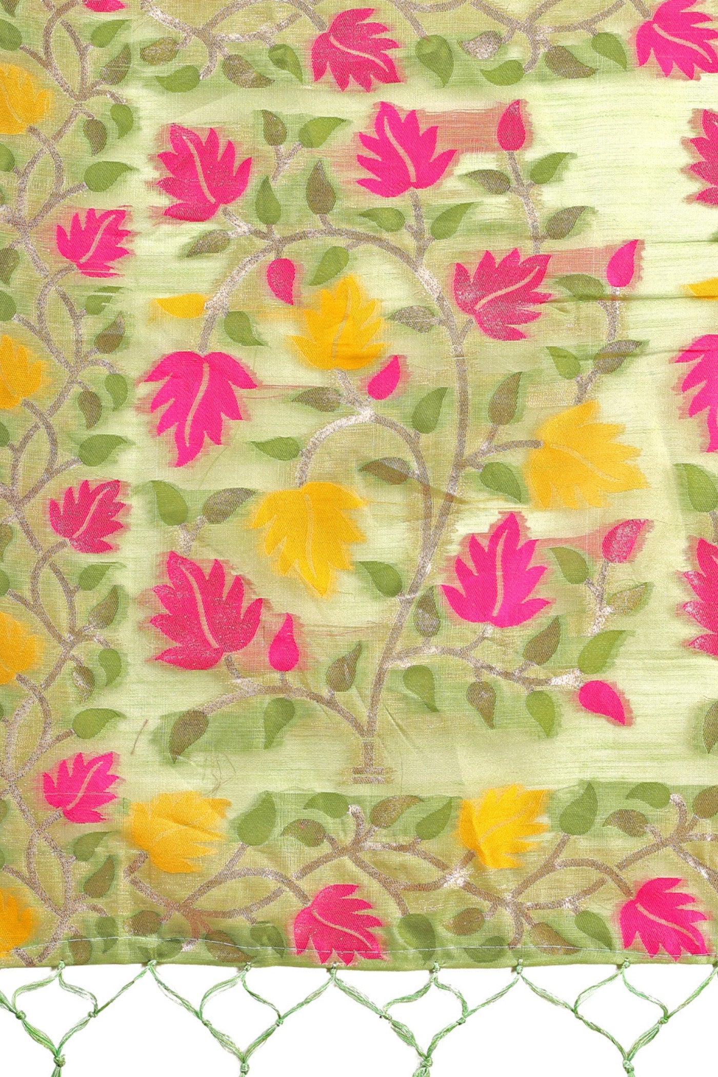 Buy MySilkLove Light Green Woven Linen Cotton Saree Online