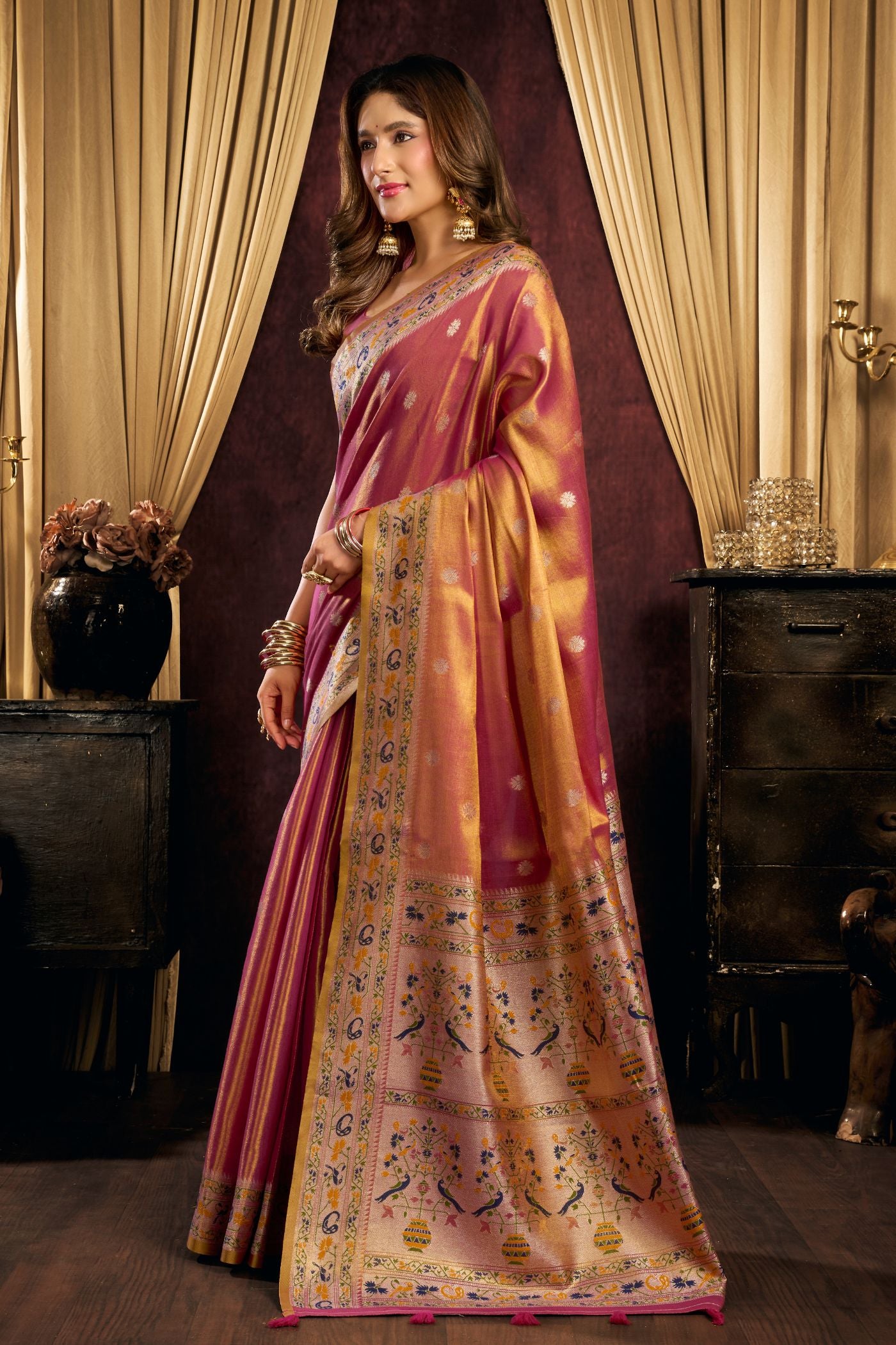 Buy MySilkLove Orange Peel Woven Tissue Paithani Saree Online