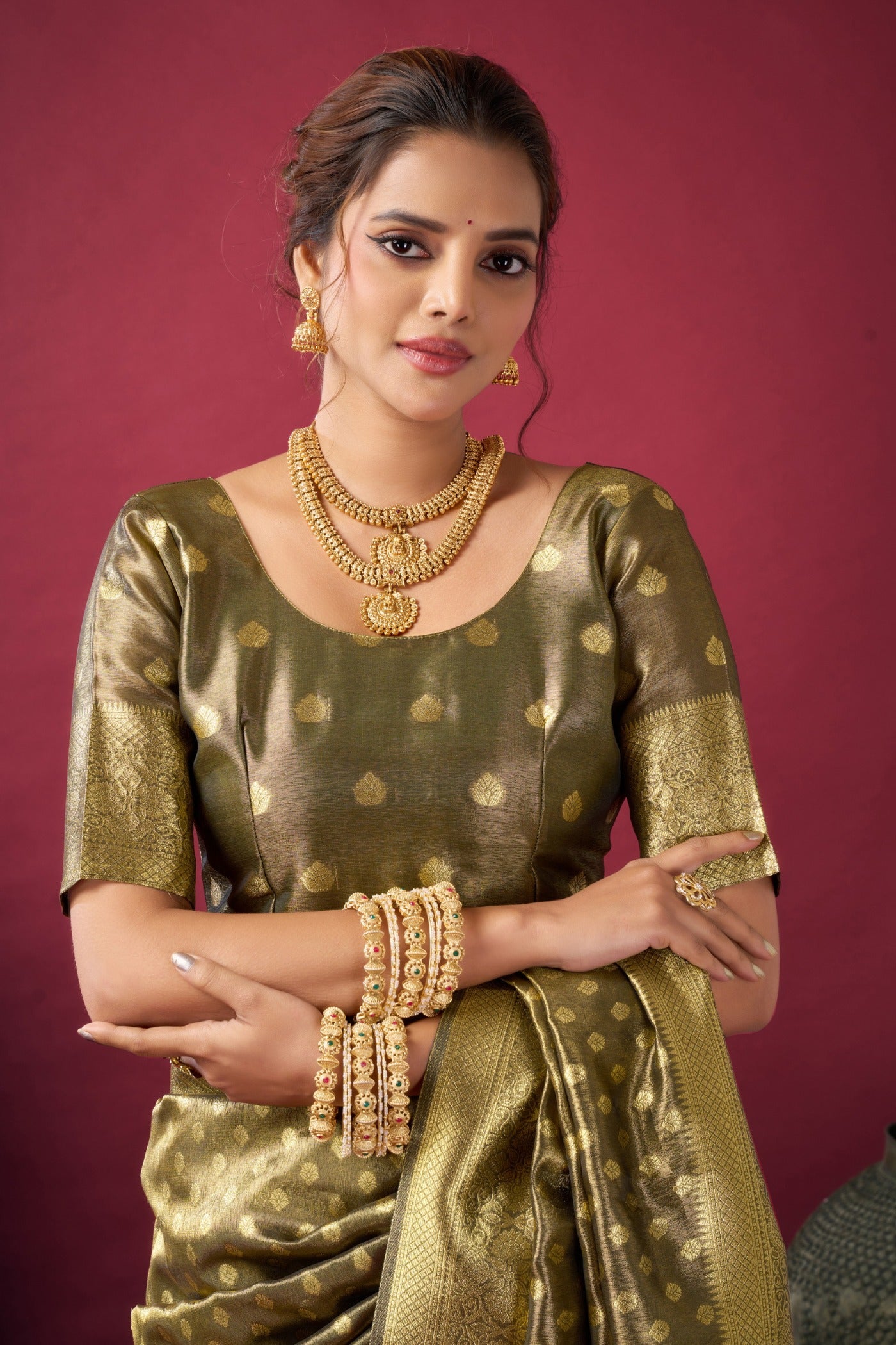 Buy MySilkLove Cadmium Green Handloom Tissue Silk Saree Online