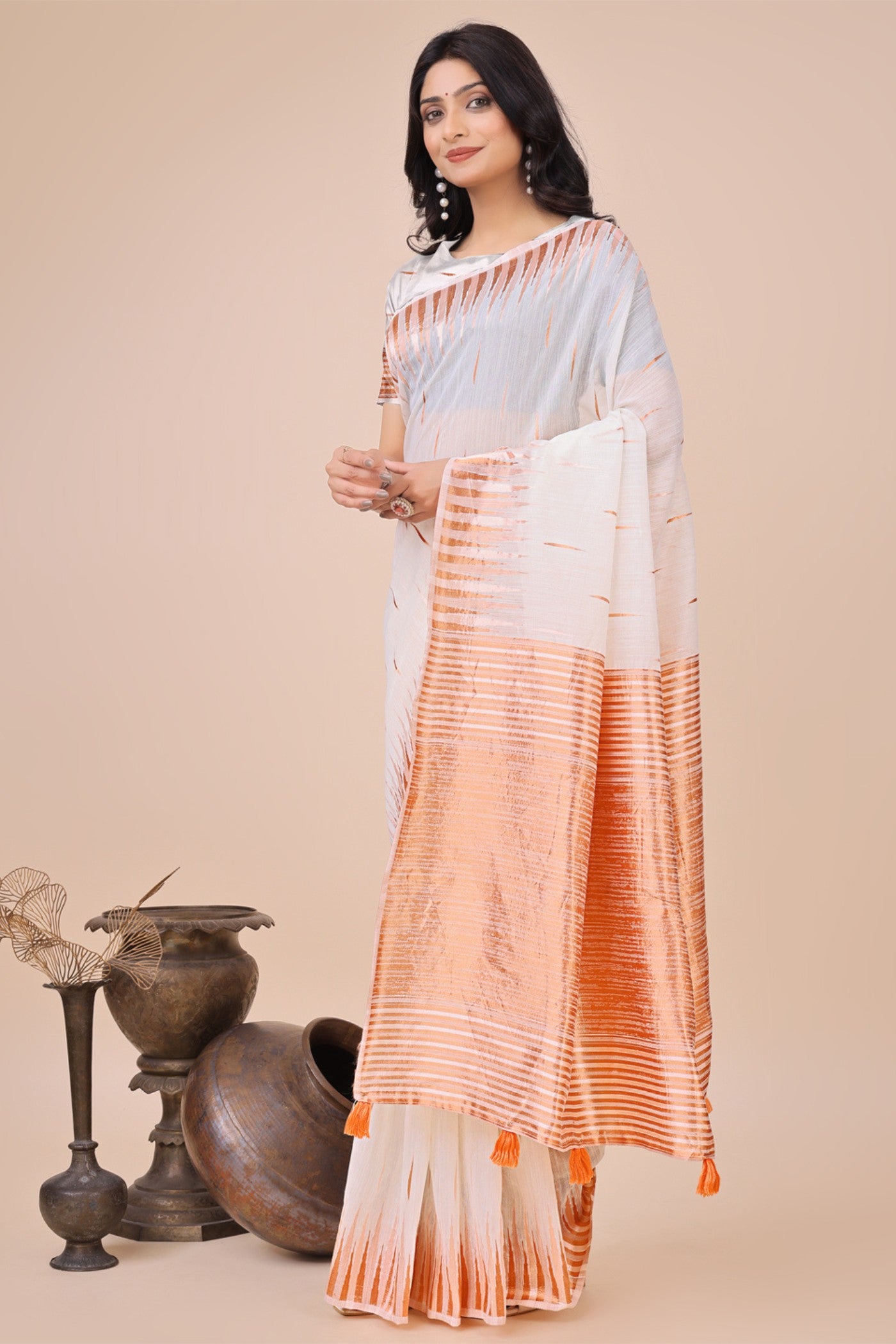 Buy MySilkLove Frost White Linen Cotton Saree Online