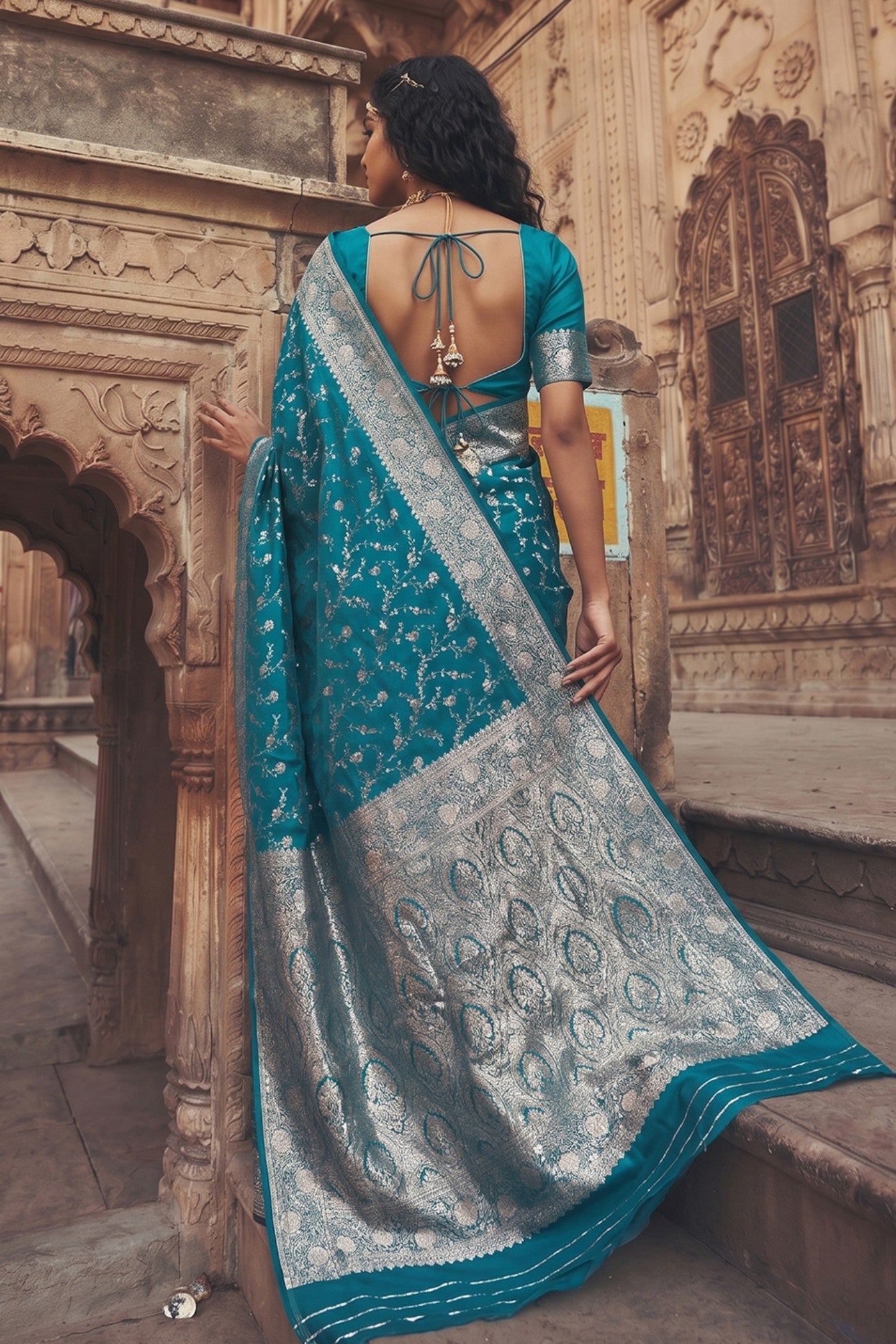 Buy MySilkLove Dodger Blue Woven Banarasi Saree Online